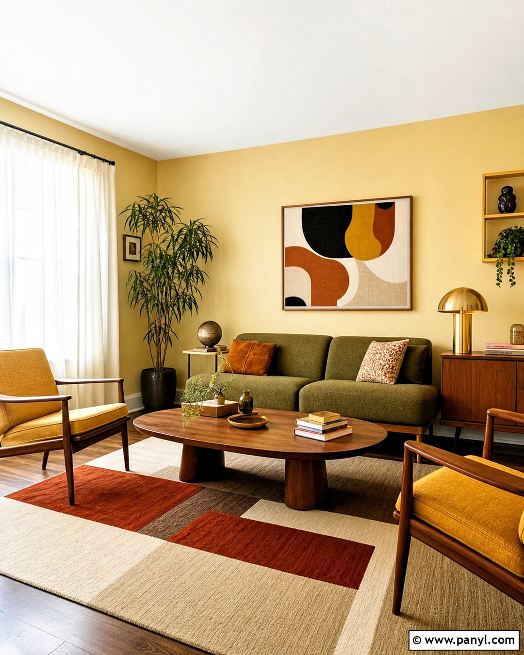 Midcentury Butter Yellow Living Room - 20 butter yellow living room ideas