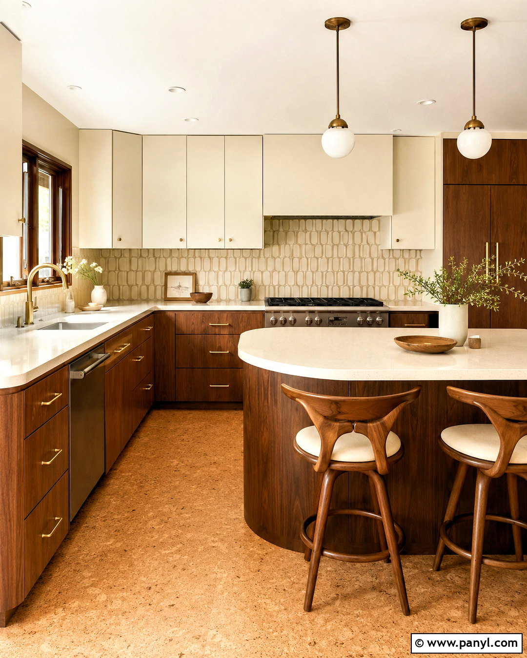 Midcentury Cream and Walnut Kitchen - 20 cream and brown kitchen ideas