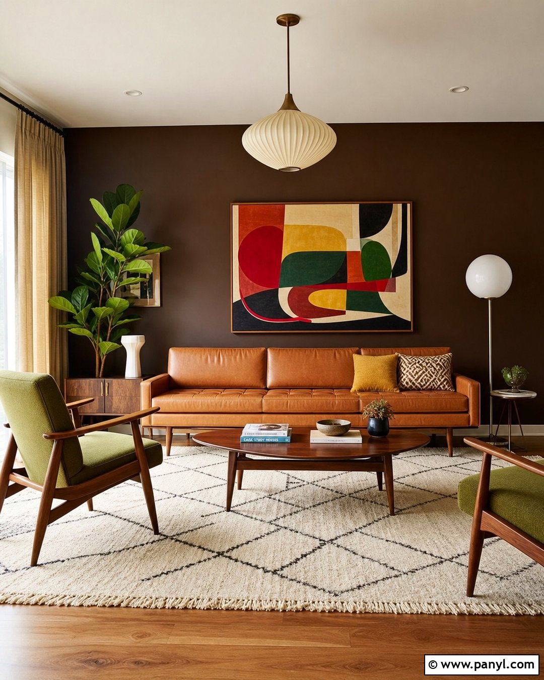 Midcentury Dark Brown Accent Wall - 35 Dark Brown Accent Wall Ideas