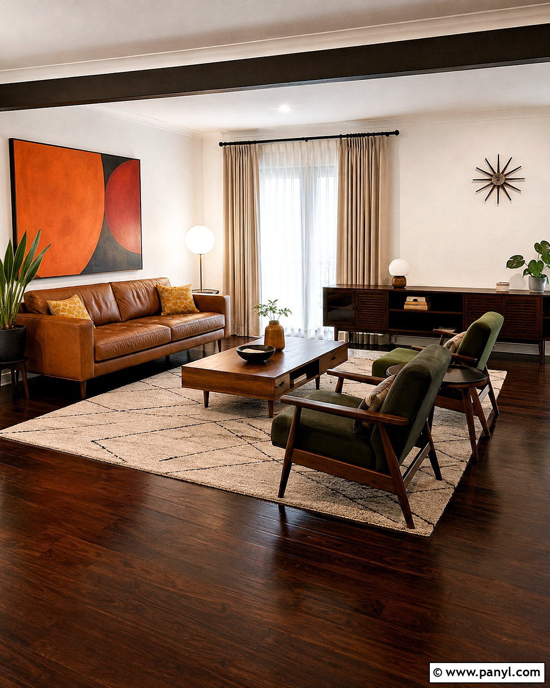 Midcentury Dark Brown Floor Living Room - 20 dark brown floor living room ideas