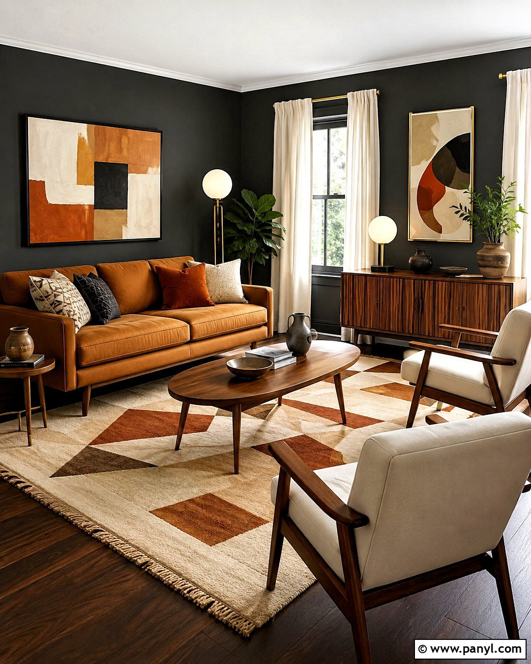 Midcentury Dark Gray Living Room - 20 dark gray living room ideas