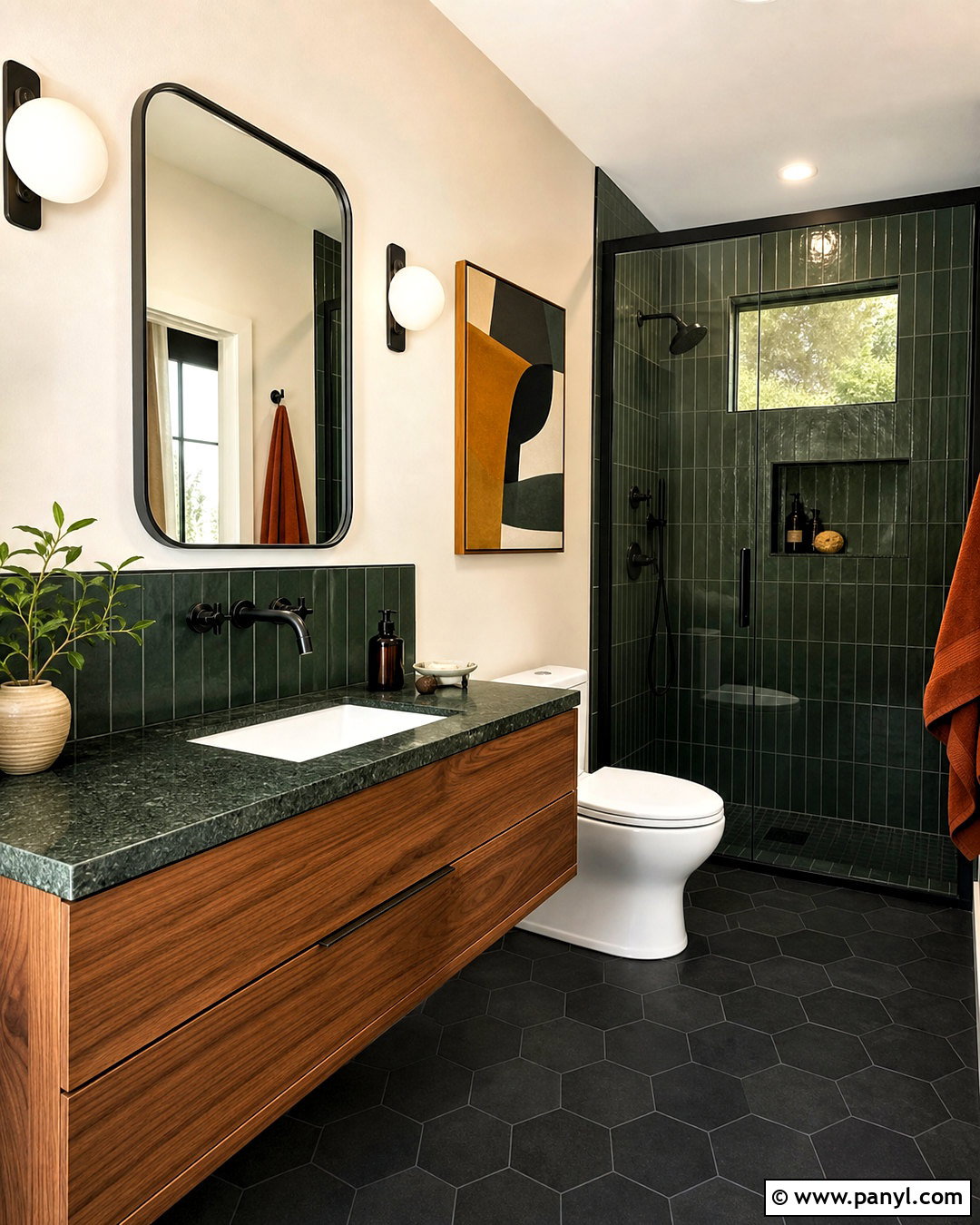 Midcentury Dark Green And Black Bathroom - 20 dark green and black bathroom ideas