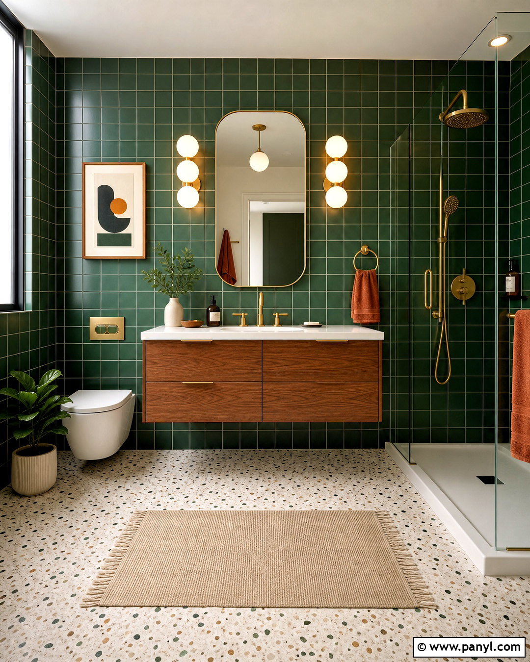 Midcentury Dark Green Bathroom - 20 dark green bathroom ideas