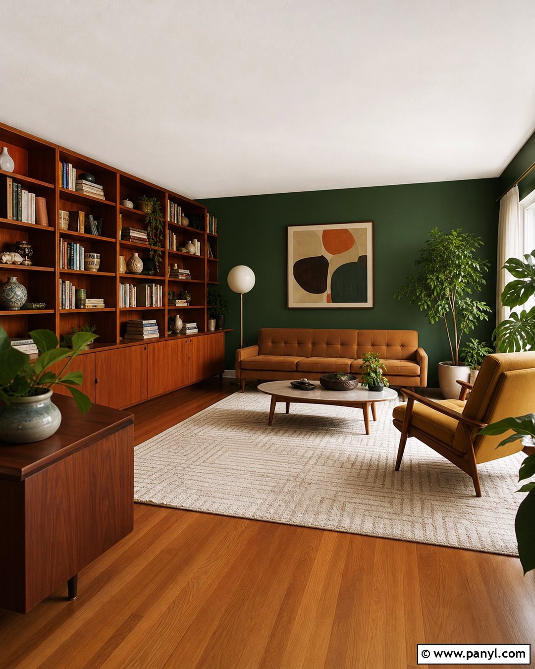 Midcentury Dark Green Library - 20 Cozy Library With Dark Green Walls