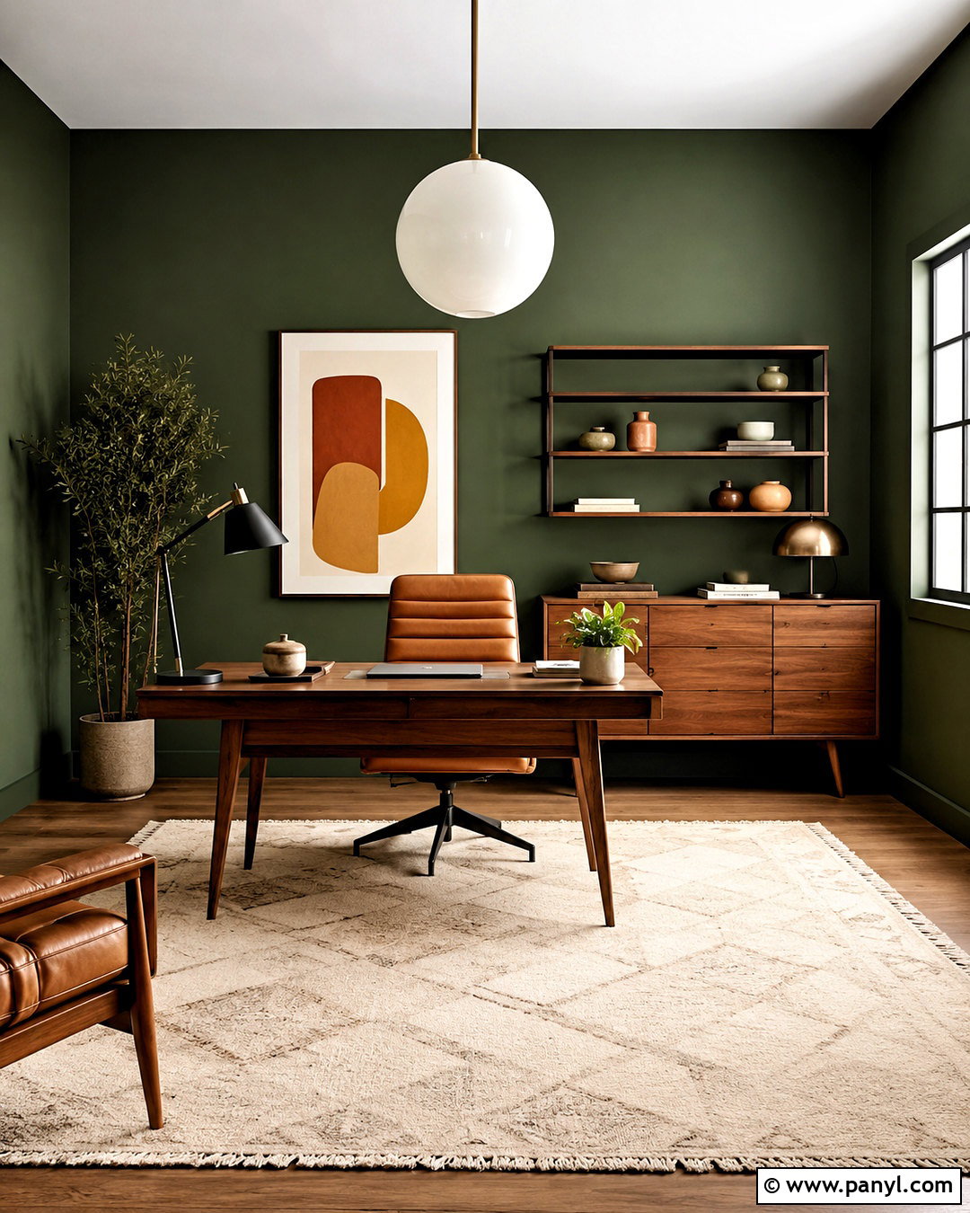 Midcentury Dark Green Office - 20 dark green office ideas