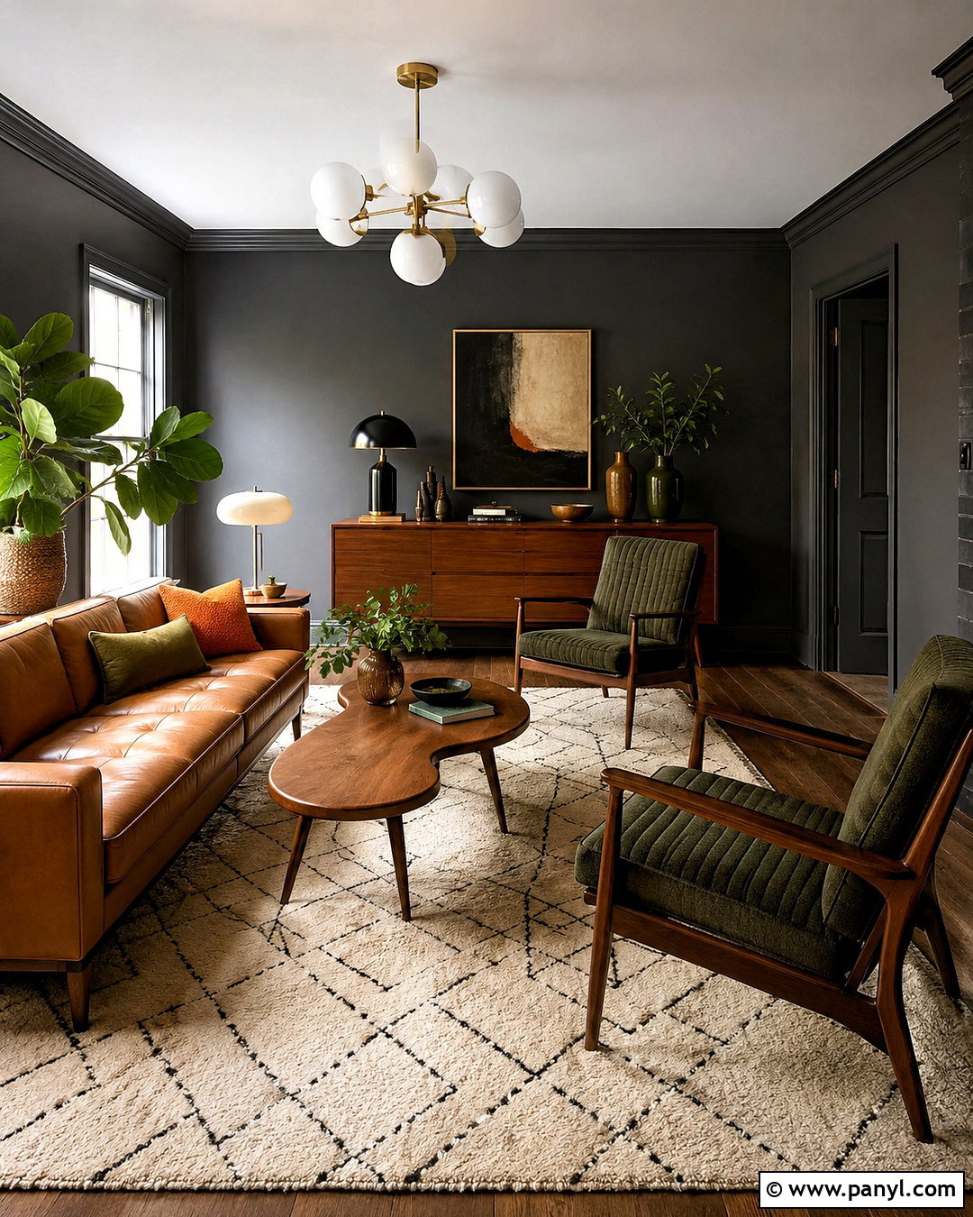 Midcentury Dark Grey Living Room - 20 dark grey living room ideas