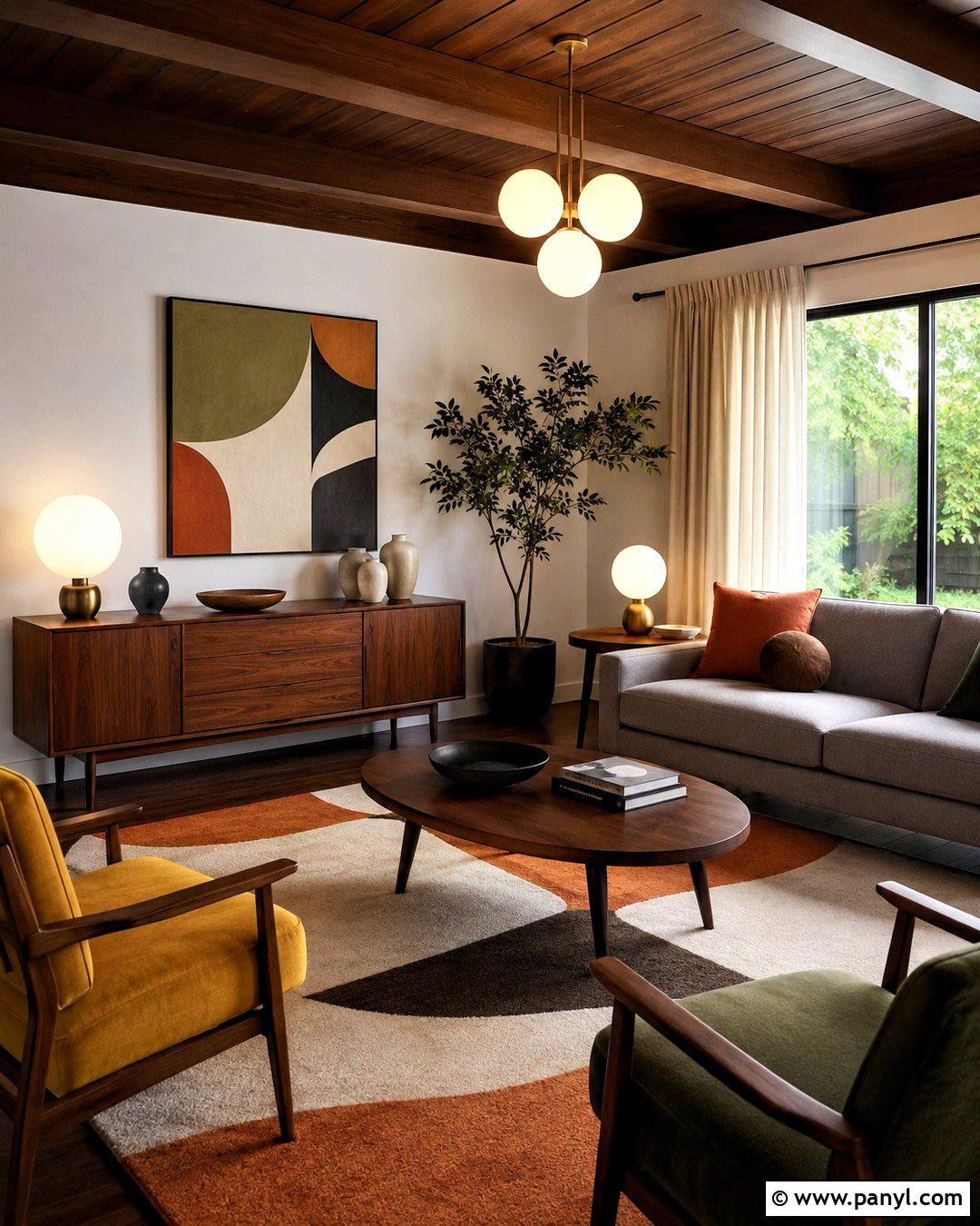 Midcentury Dark Wood Living Room - 20 dark wood living room decor ideas
