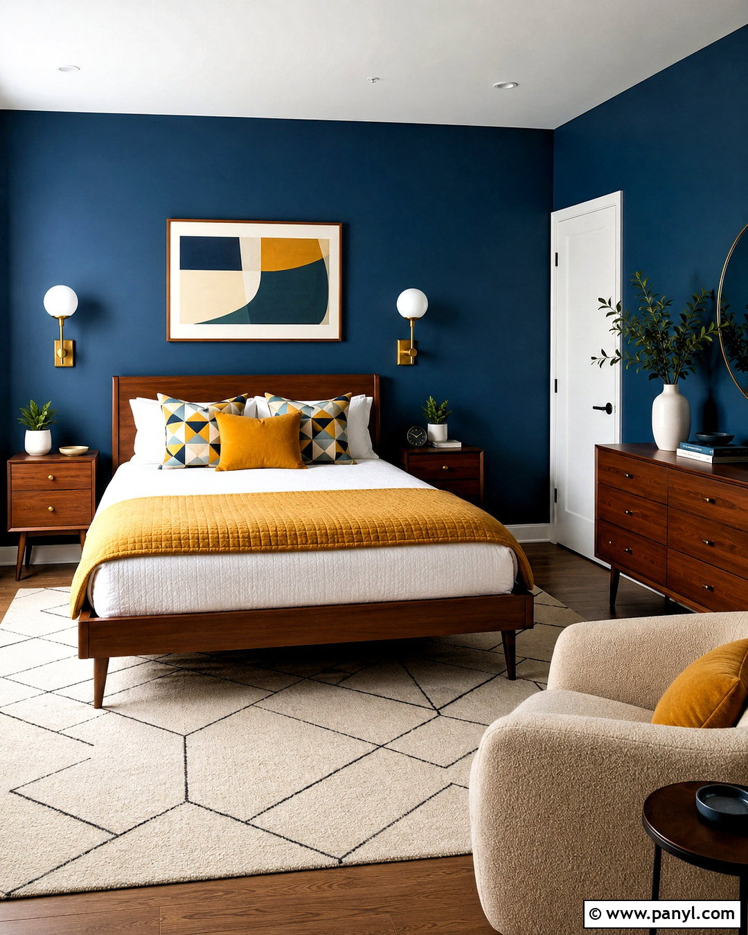Midcentury Deep Blue Bedroom - 20 deep blue bedroom ideas