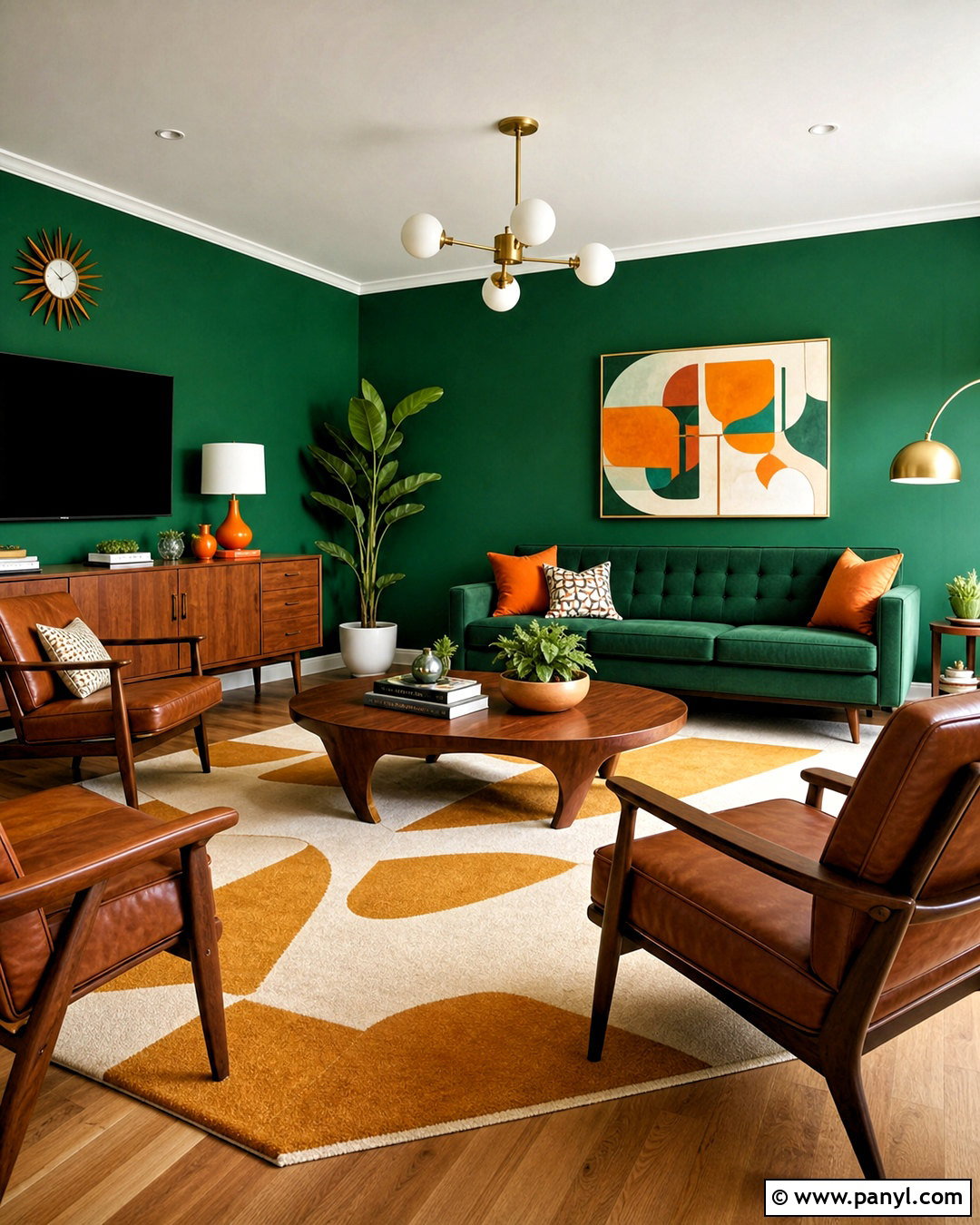 Midcentury Emerald Green Living Room - 20 emerald green living room ideas
