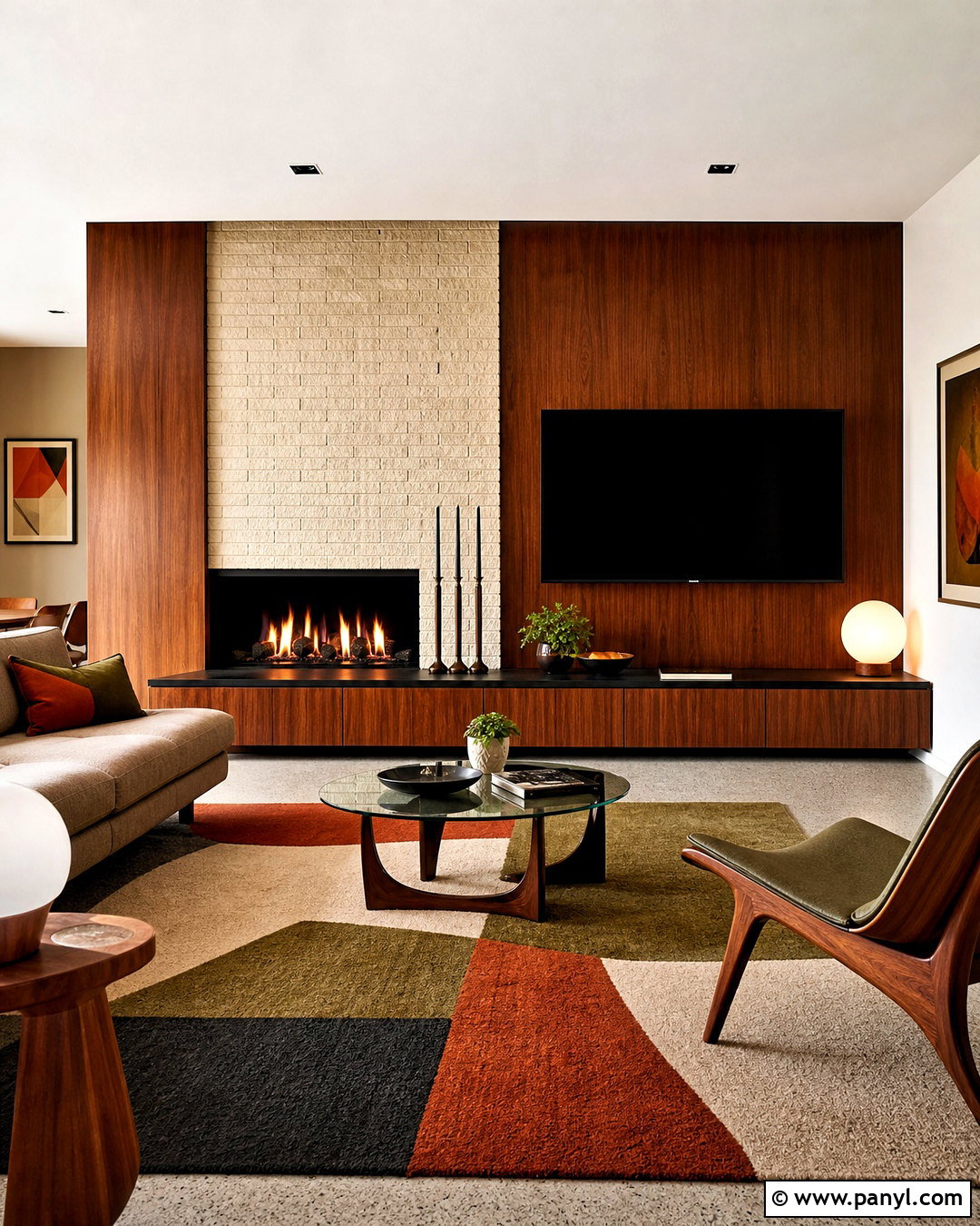 Midcentury Fireplace Wall With TV - 20 fireplace wall ideas with tv ideas