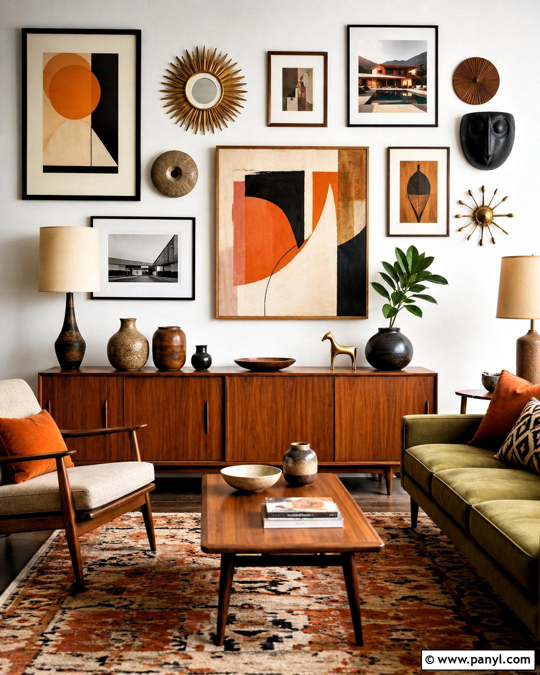 Midcentury Gallery Wall - 20 maximalist gallery wall ideas