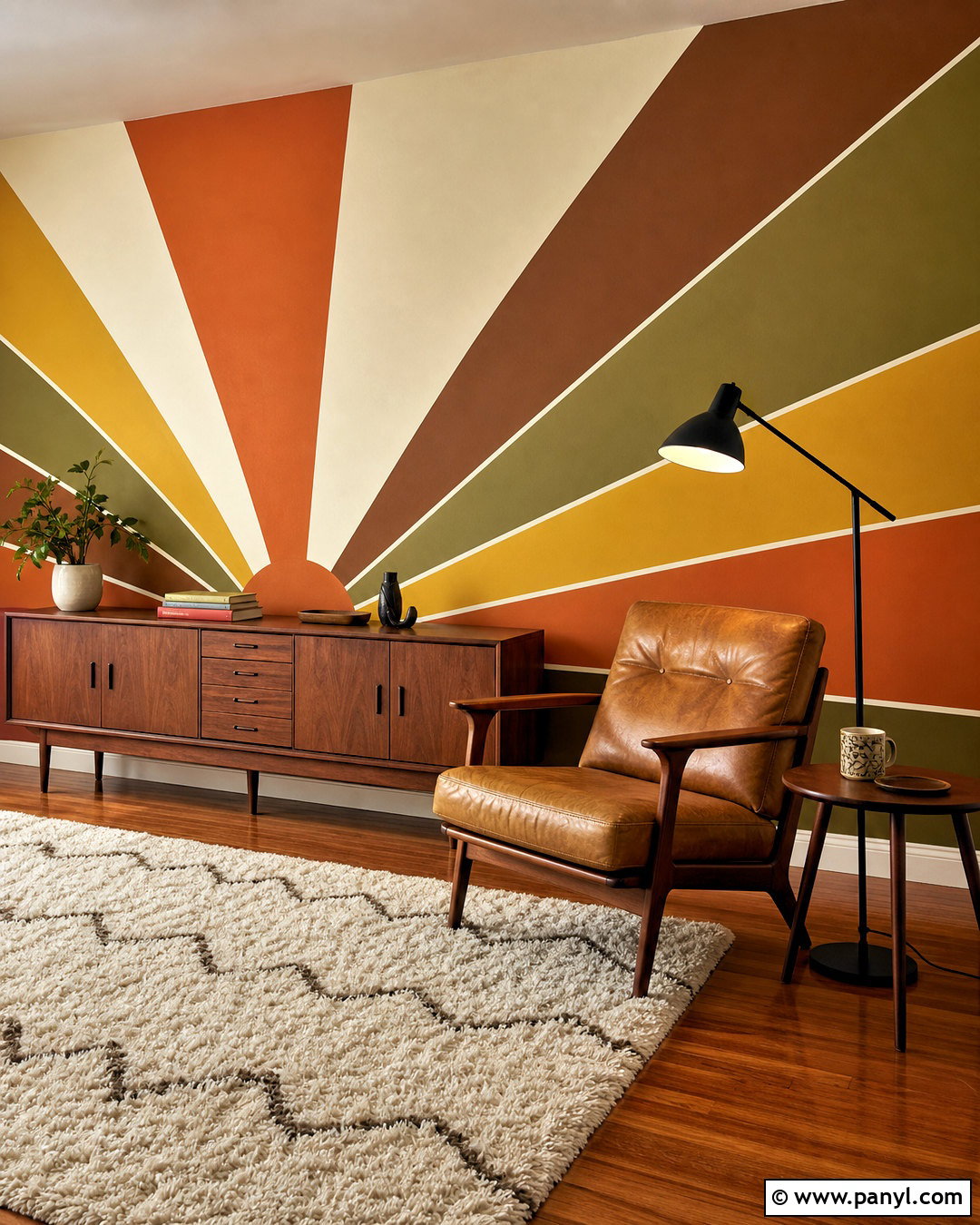 Midcentury Geometric Sunburst Wall - 20 geometric feature wall ideas