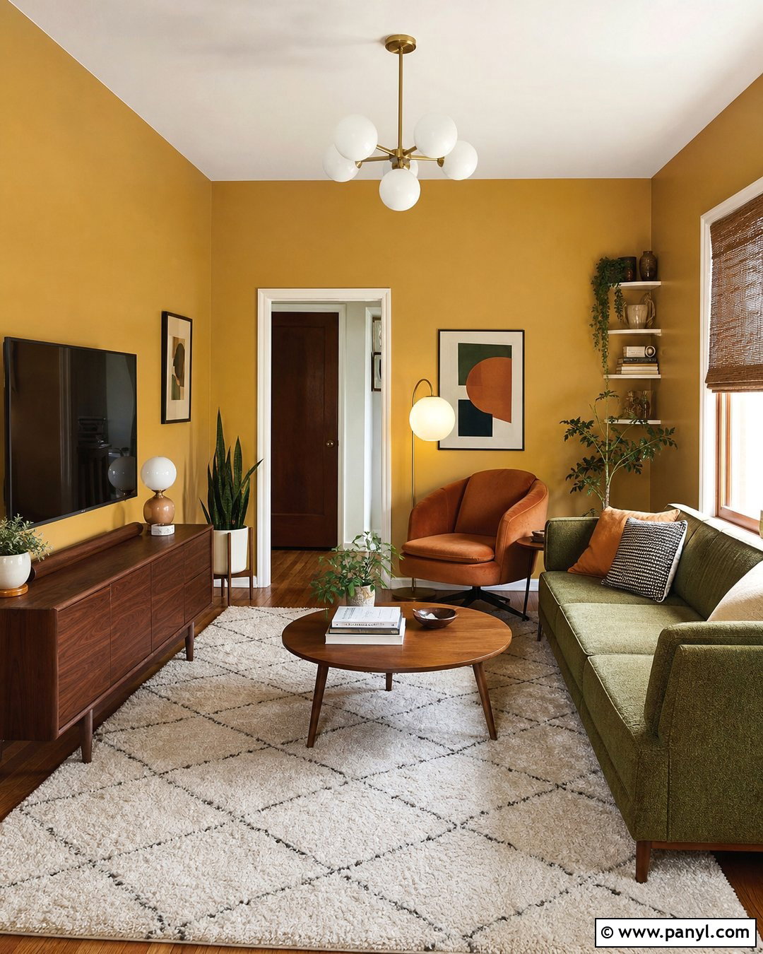 Midcentury Golden Den Walls - 30 Golden Wall Paint Ideas