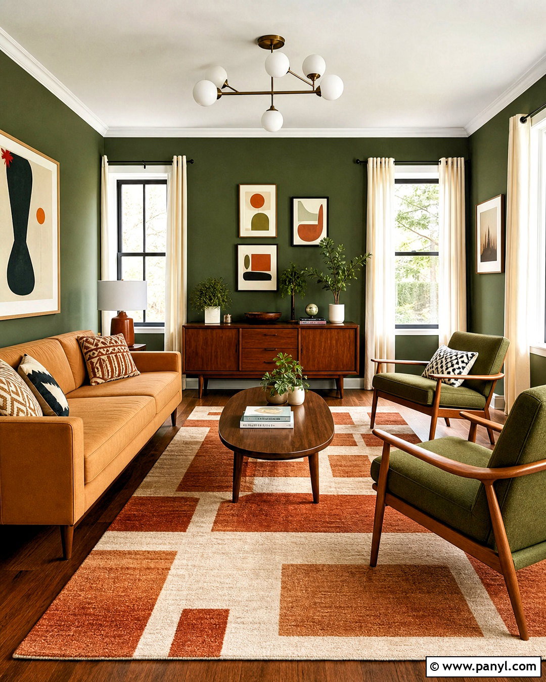 Midcentury Green Living Room - 20 moody green living room ideas