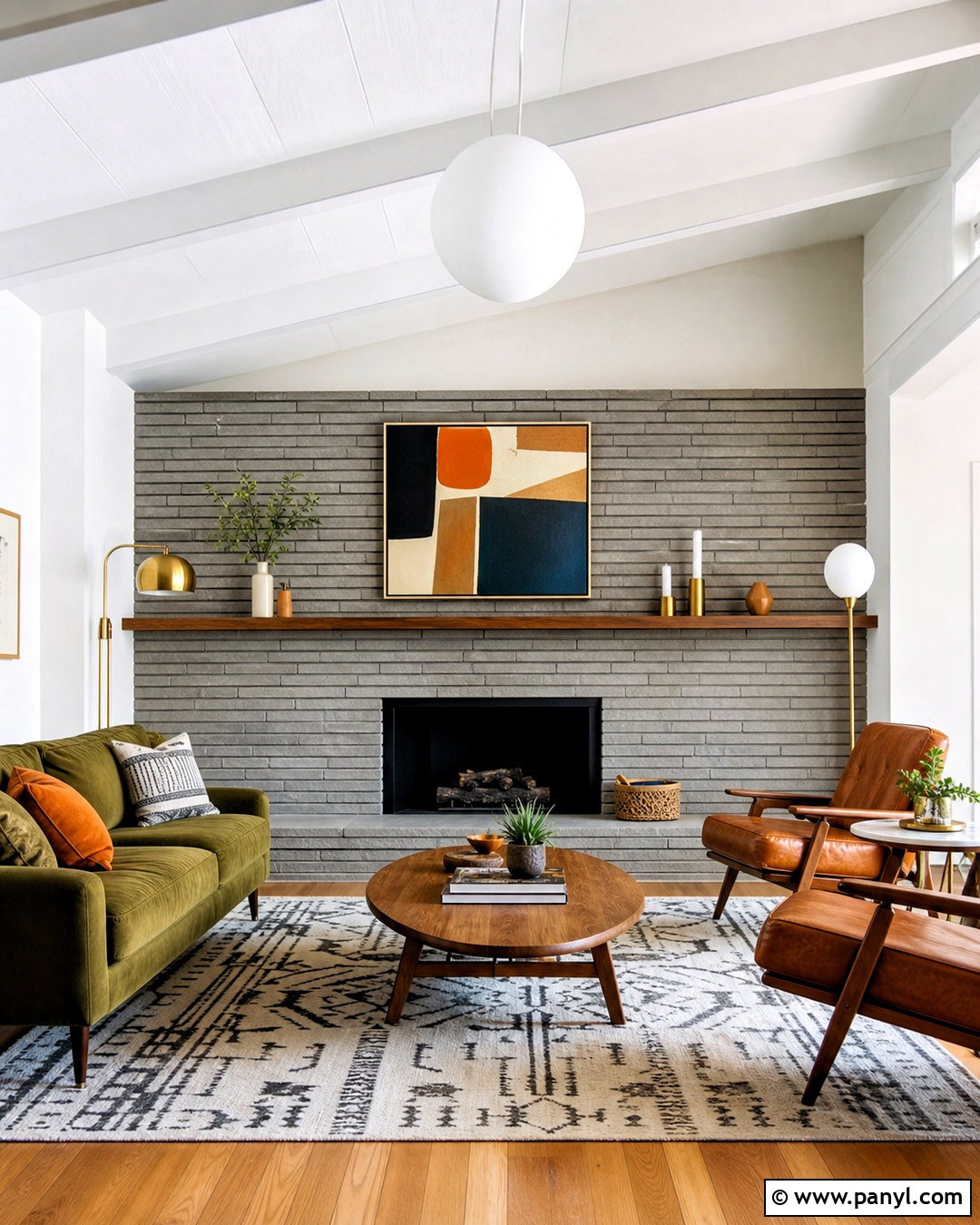 Midcentury Grey Brick Fireplace - 20 grey brick fireplace ideas