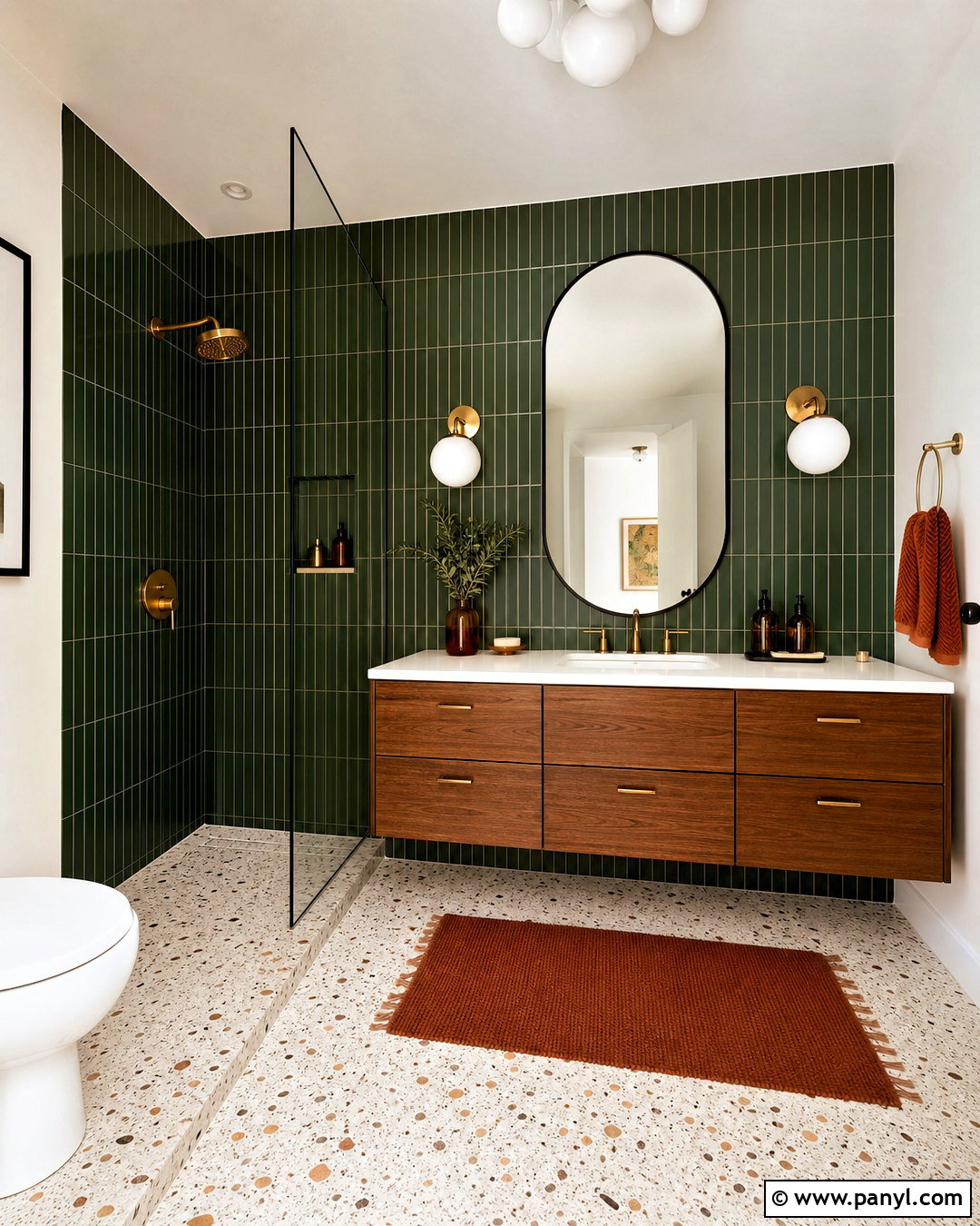 Midcentury Hunter Green Bathroom - 20 hunter green bathroom ideas