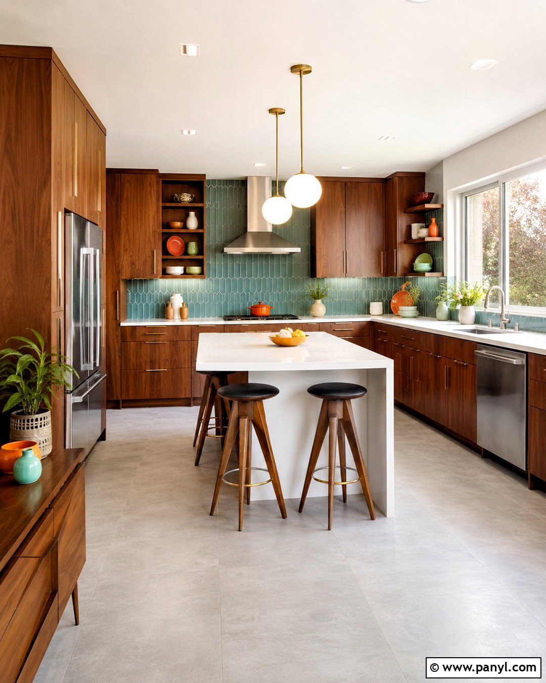 Midcentury Kitchen With Light Grey Floors - 20 light grey floors kitchen ideas