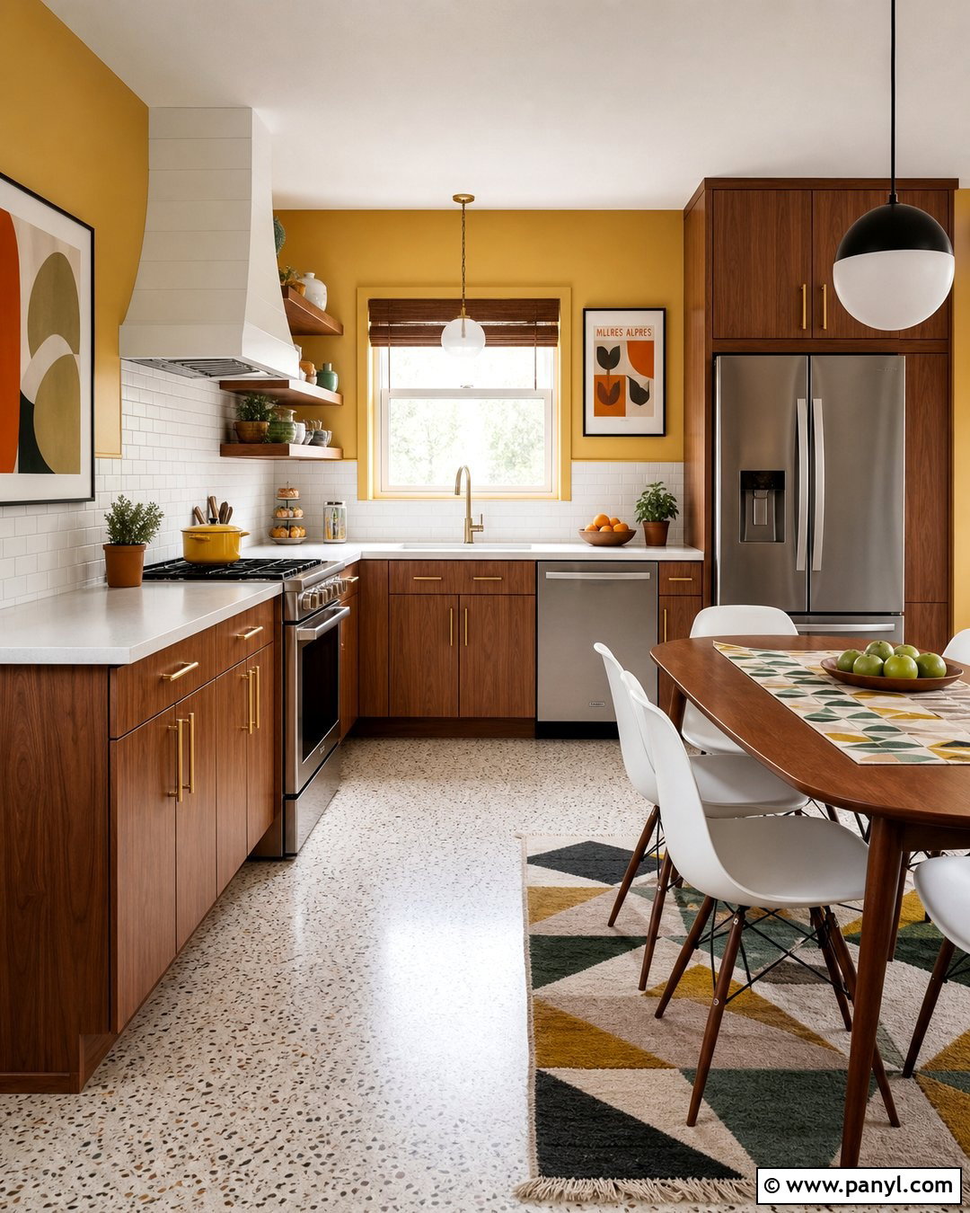 Midcentury Kitchen With Yellow Walls - 30 Kitchen Yellow Walls