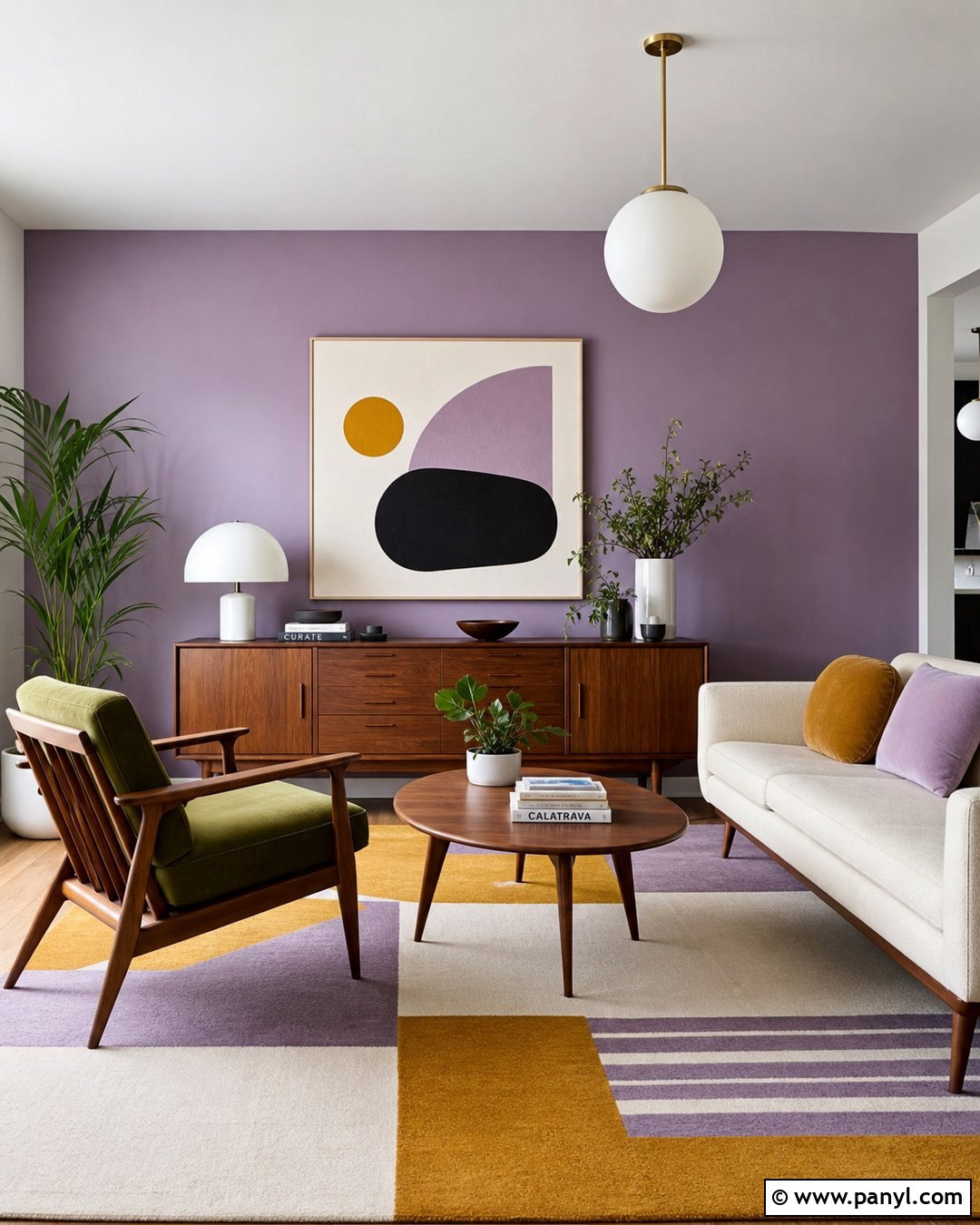 Midcentury Lavender Accent Wall - 30 Lavender Accent Wall Ideas