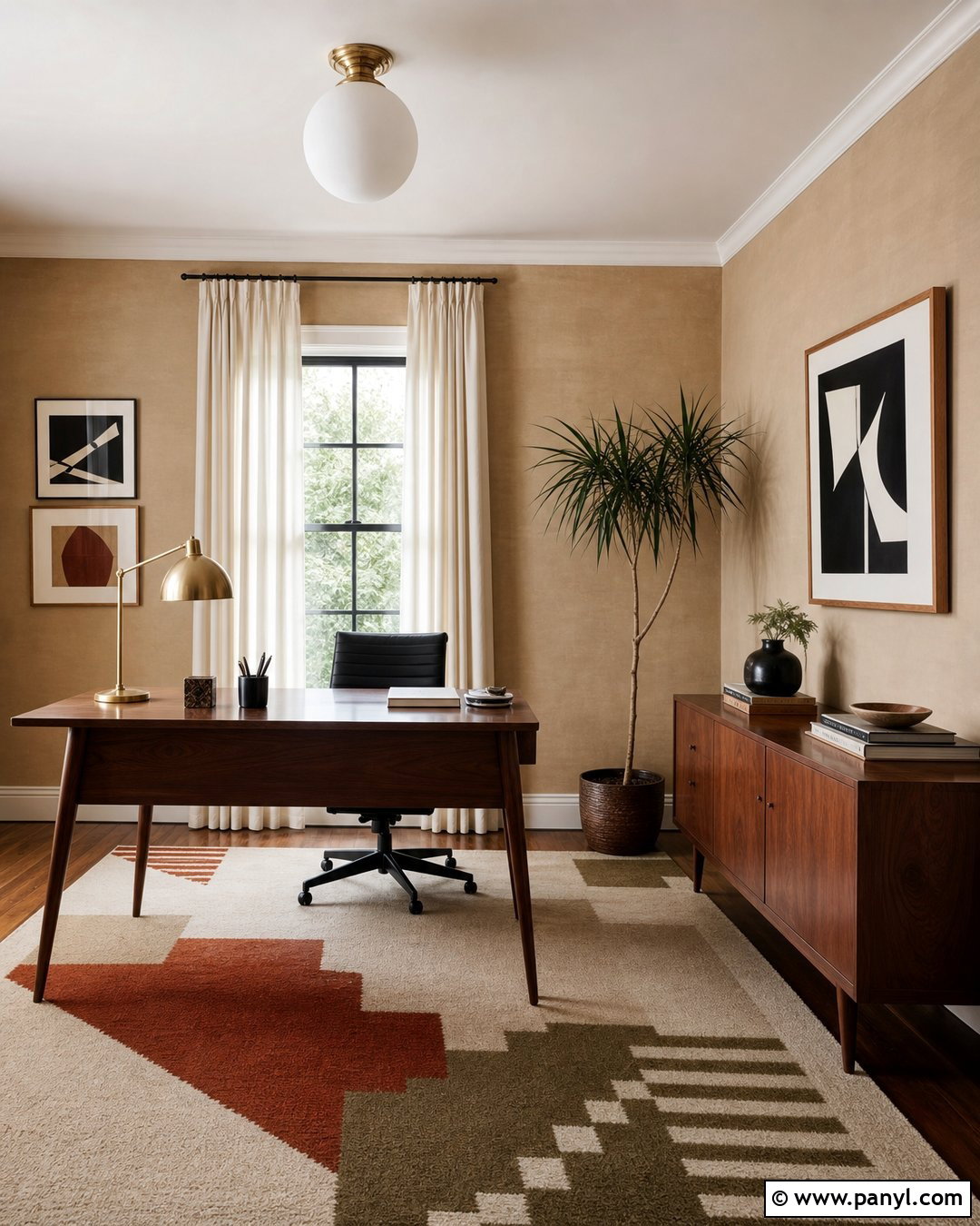Midcentury Limewash Home Office - 35 Line Wash Walls