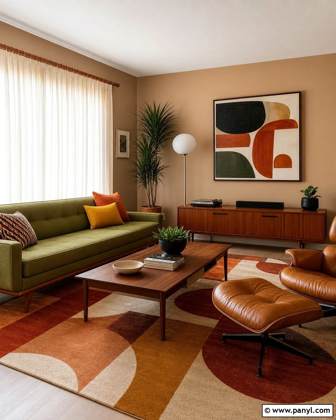 Midcentury Living Room With Light Brown Walls - 35 light brown walls