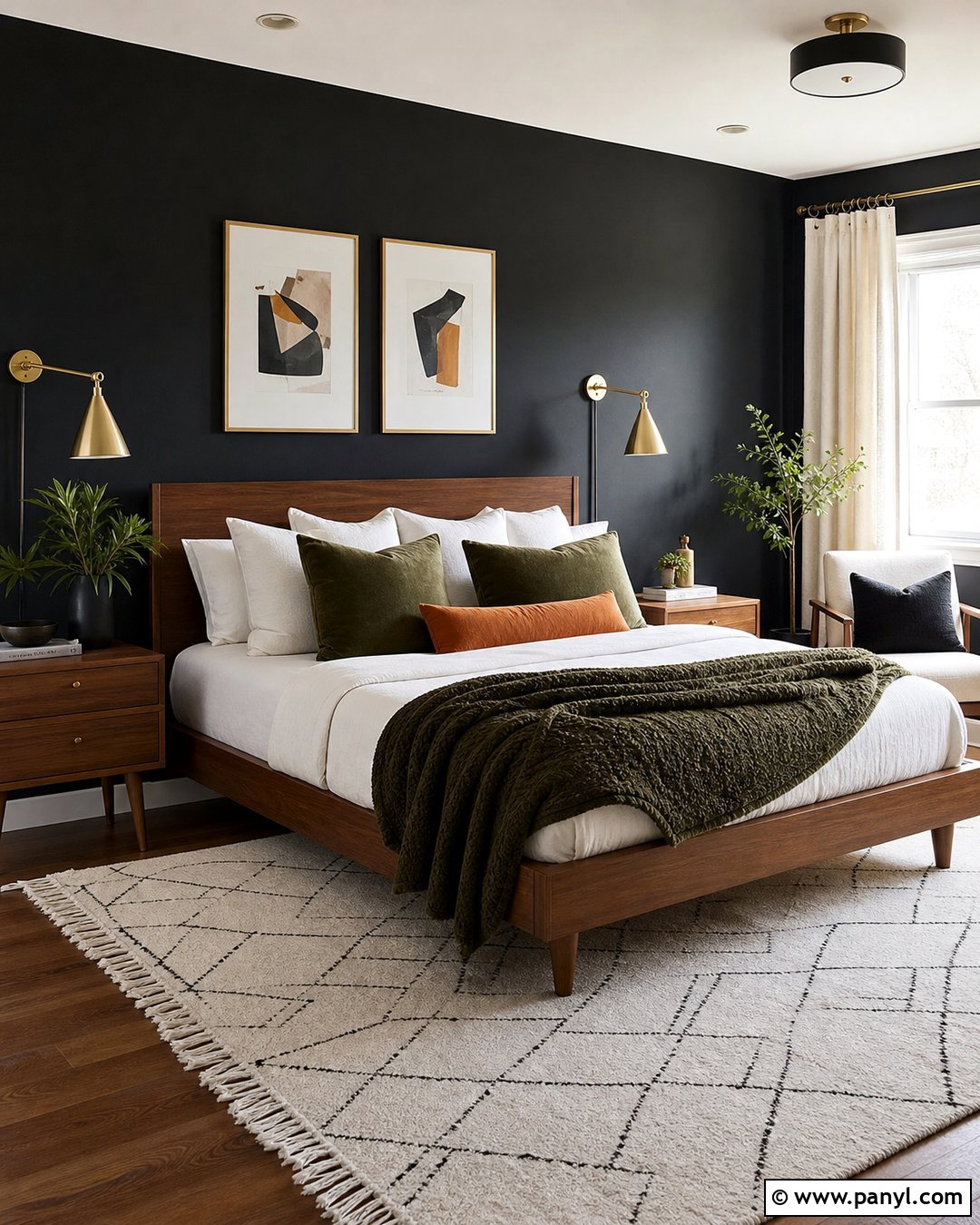 Midcentury Modern Black Feature Wall Bedroom - 35 black feature wall bedroom ideas
