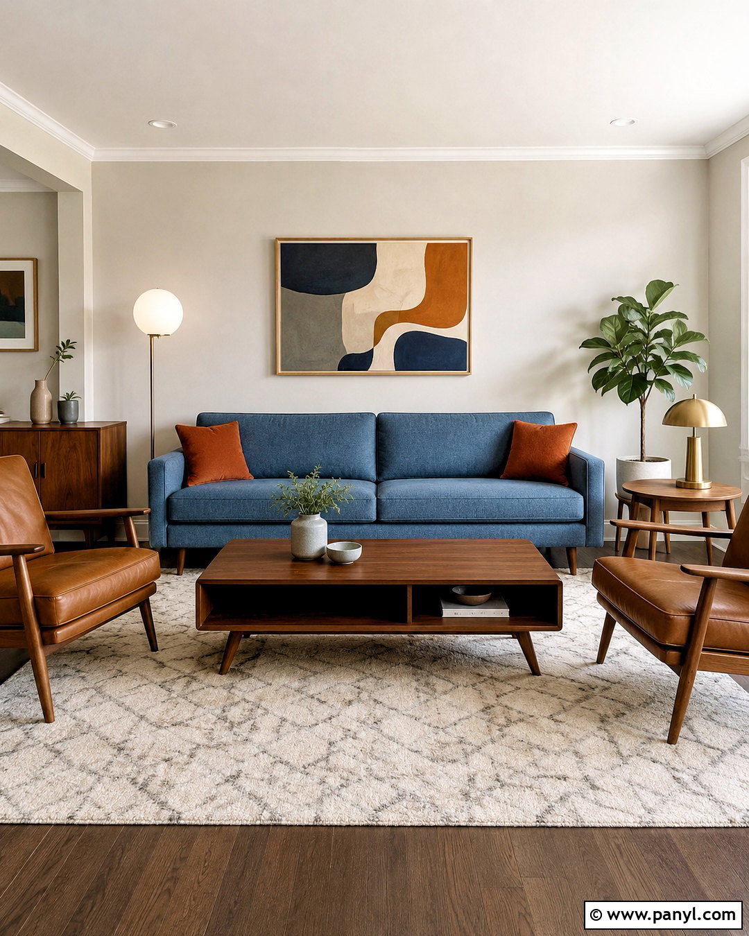 Midcentury Modern Dusty Blue Living Room - 20 dusty blue living room ideas