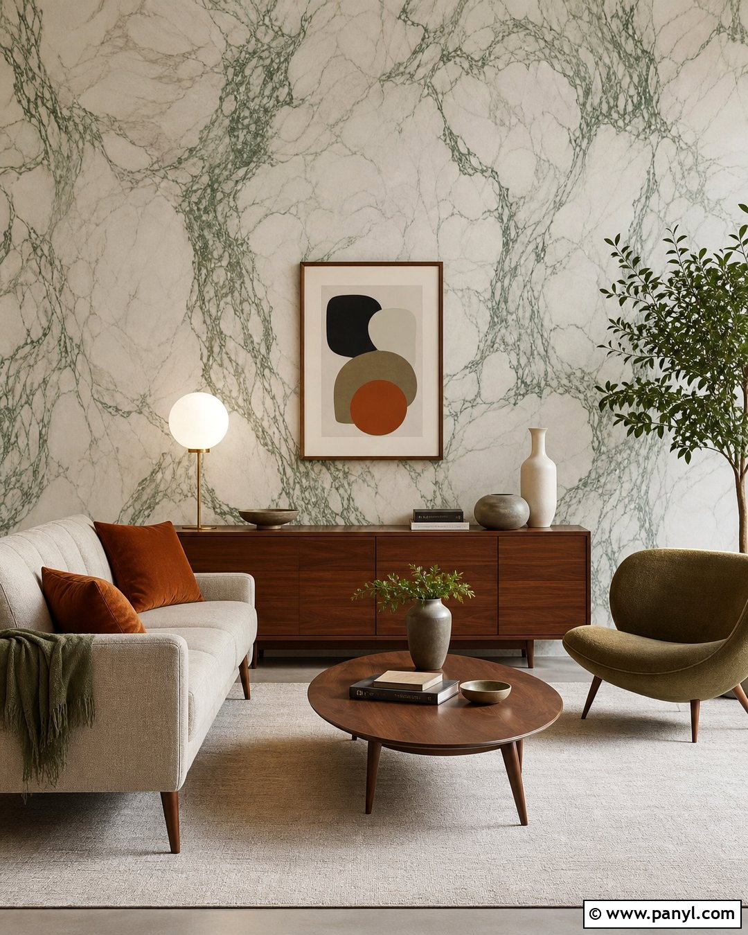 Midcentury Modern Marble Wallpaper Living Room - 30 Marble Wallpaper Living Room Ideas