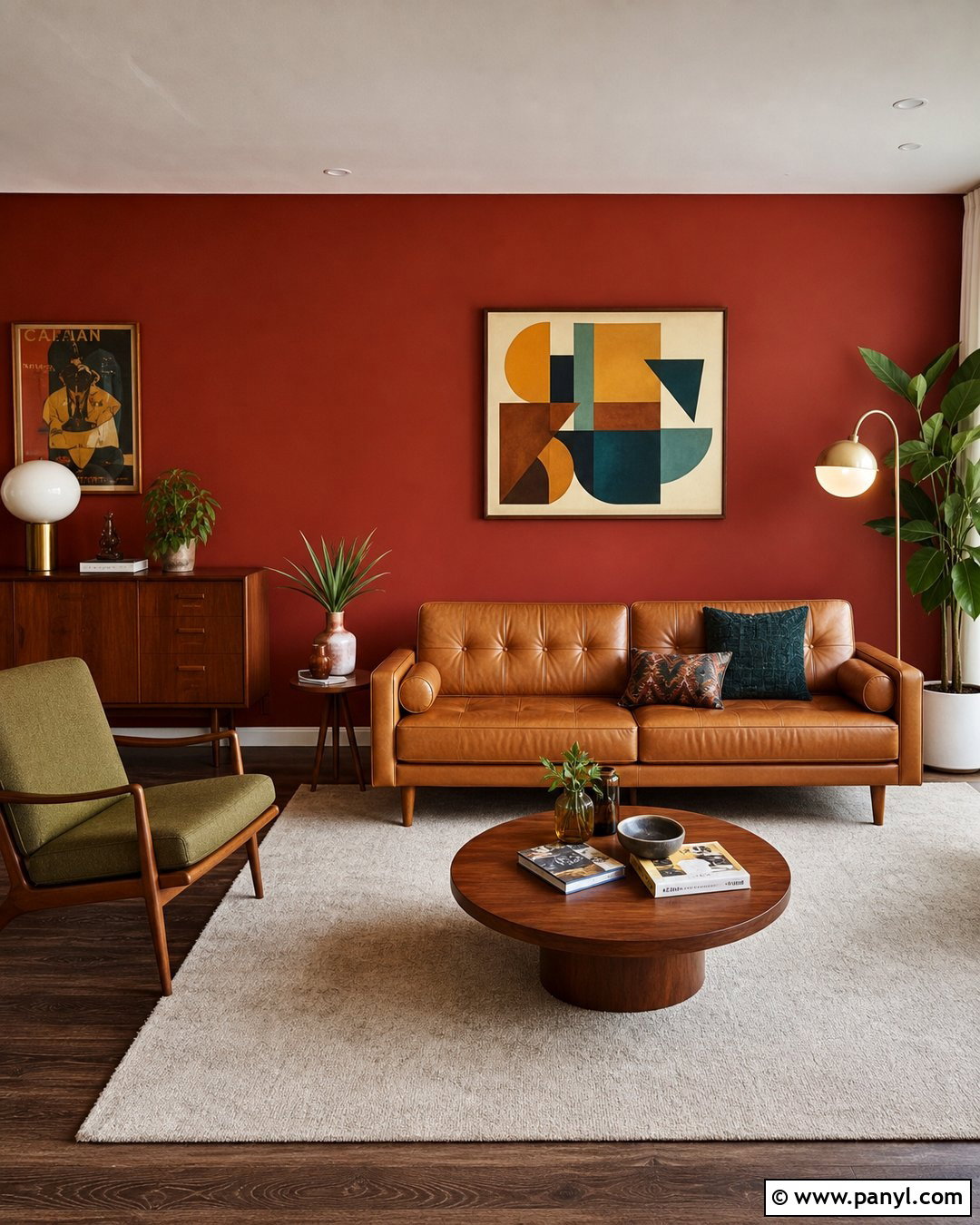 Midcentury Modern Red Feature Wall - 35 red feature wall ideas