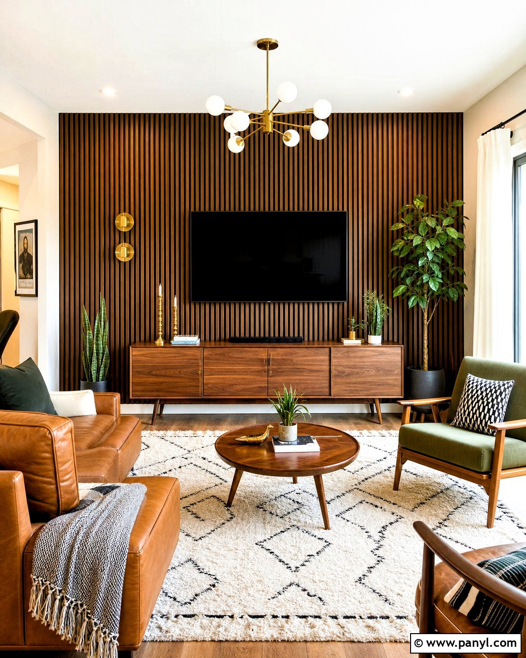 Midcentury Modern Slat TV Wall - 20 slat wall behind tv ideas