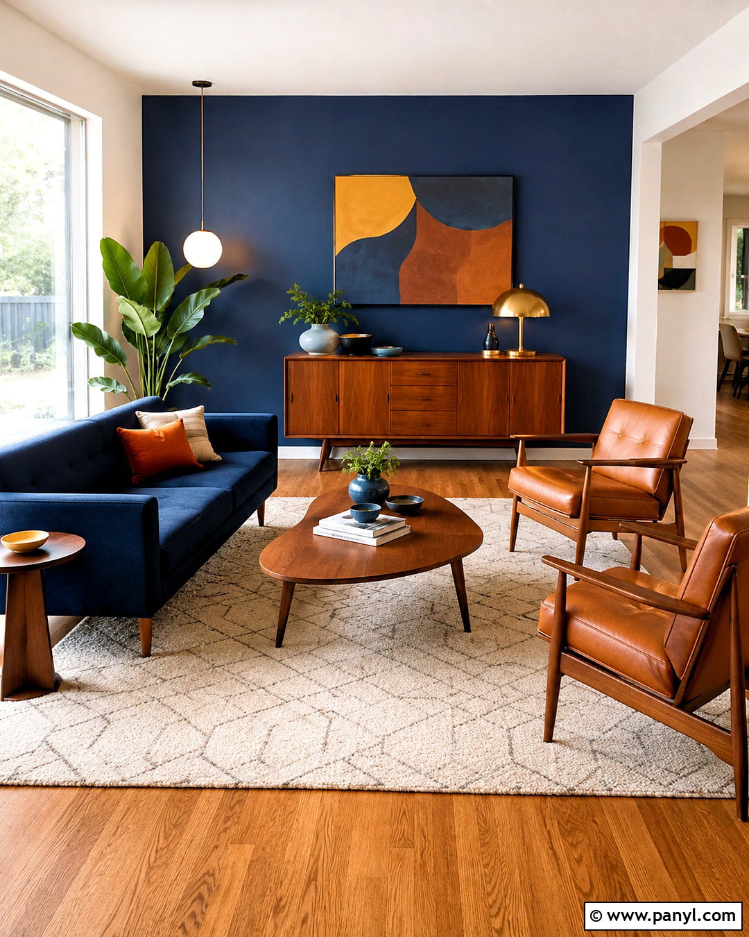 Midcentury Navy And Brown Living Room - 20 navy blue and brown living room ideas