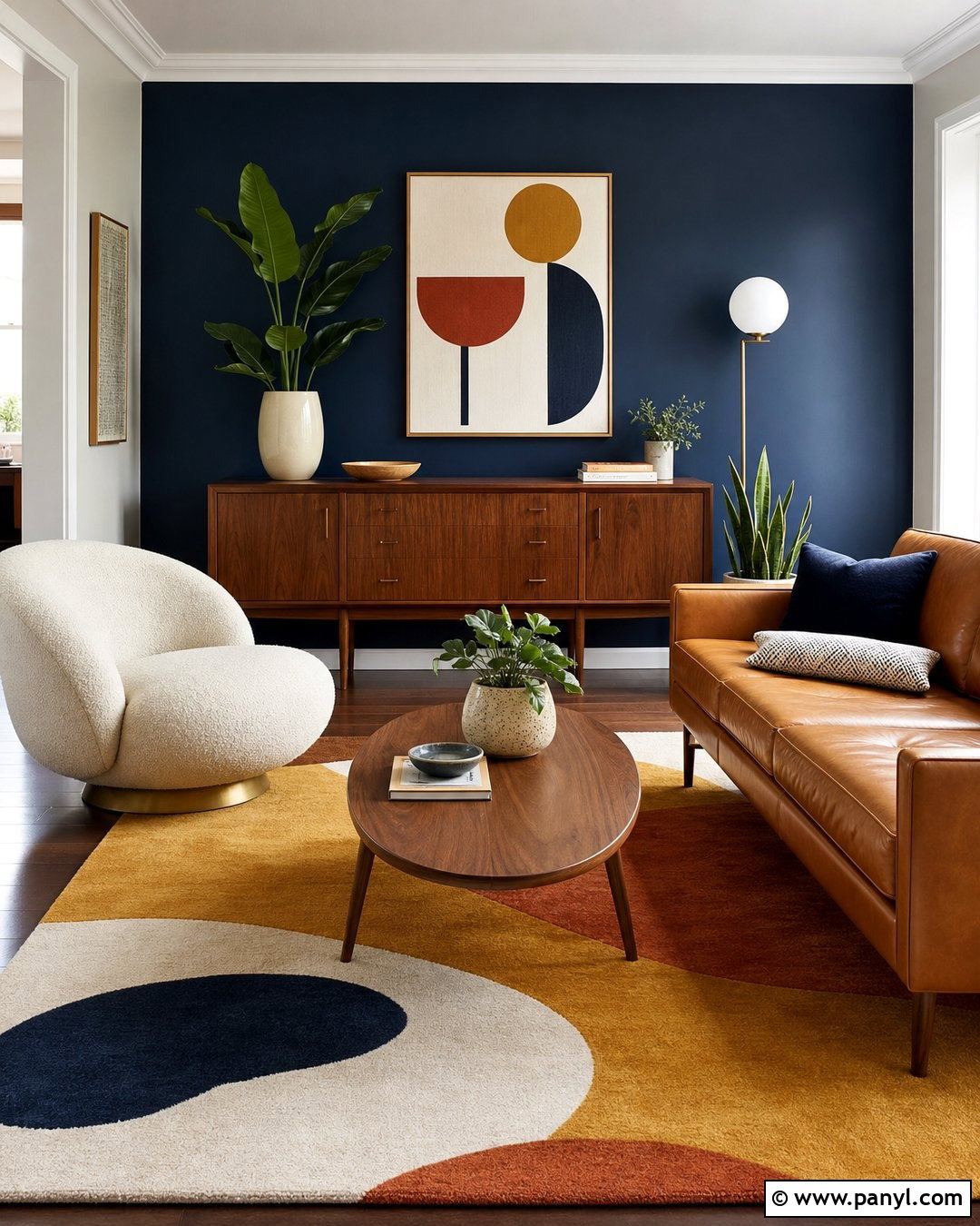 Midcentury Navy Blue Accent Wall - 35 Navy Blue Accent Wall Ideas