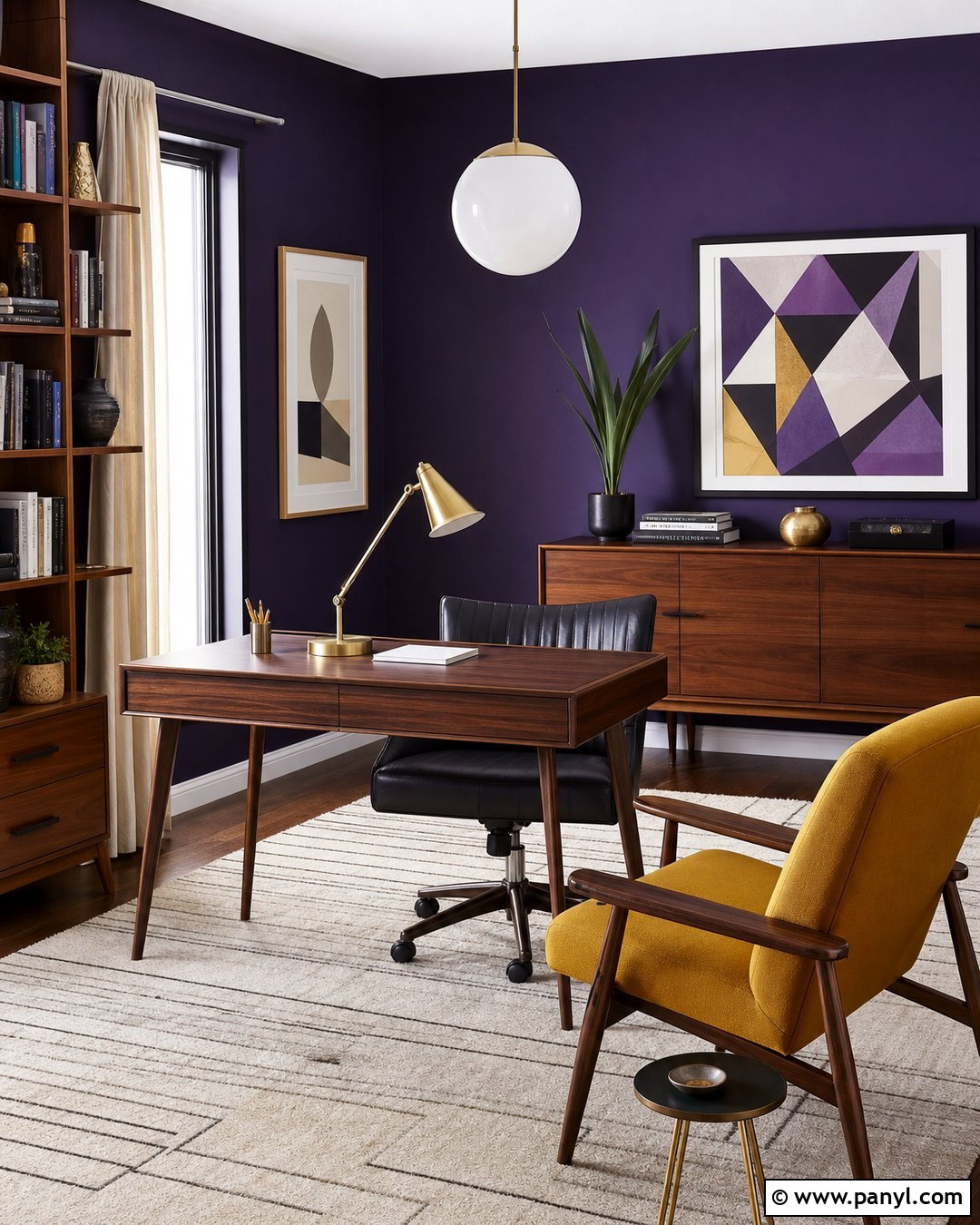 Midcentury Office With Dark Purple Walls - 35 Dark Purple Walls