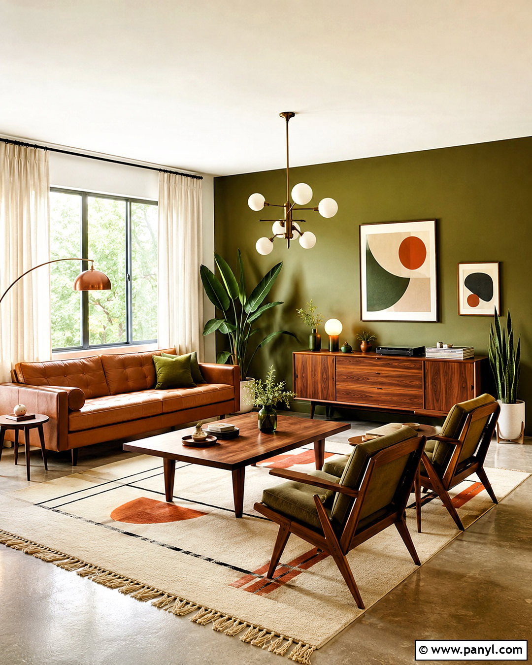 Midcentury Olive Green Living Room - 20 olive green living room ideas