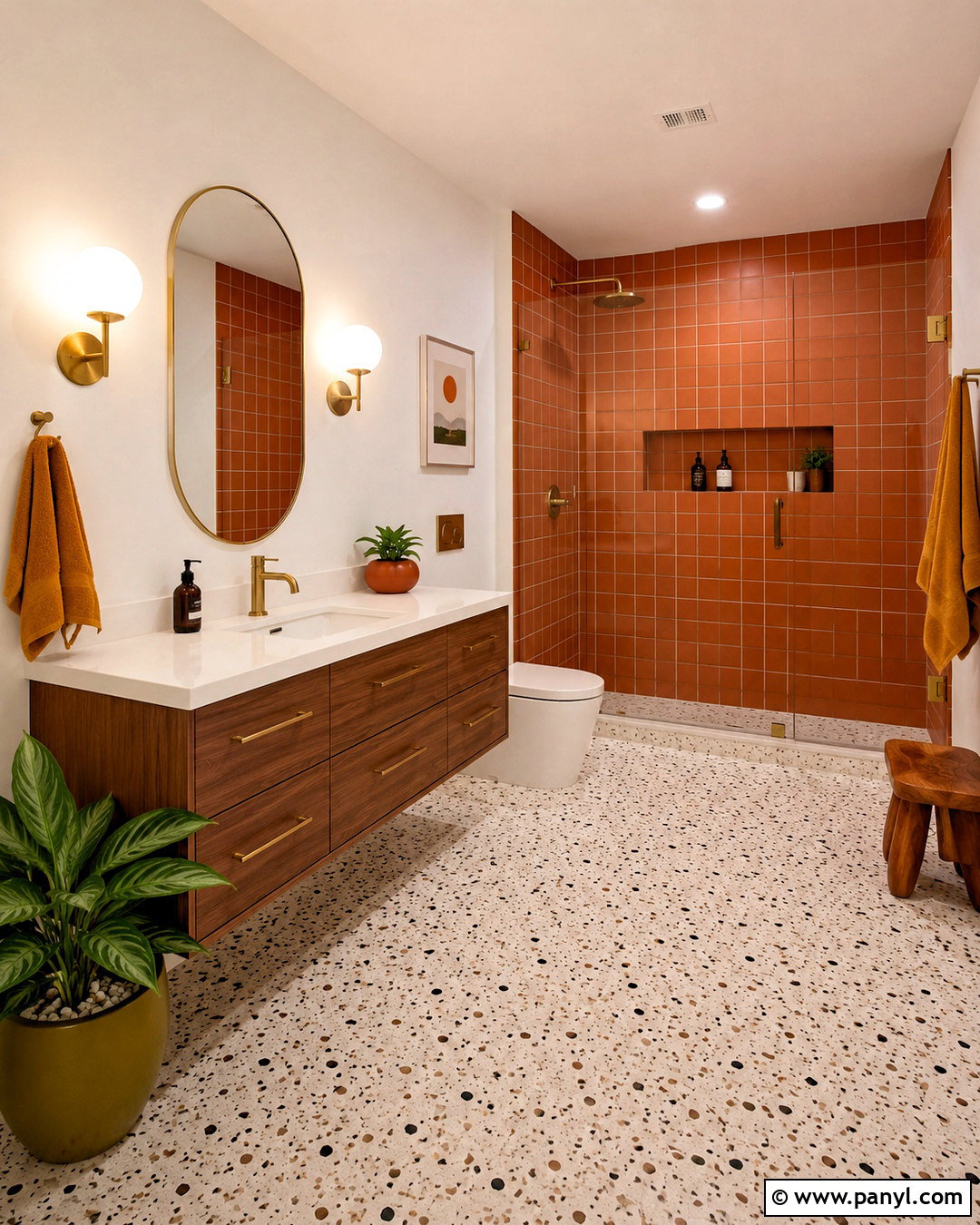 Midcentury Orange Bathroom - 20 orange bathrooms designs