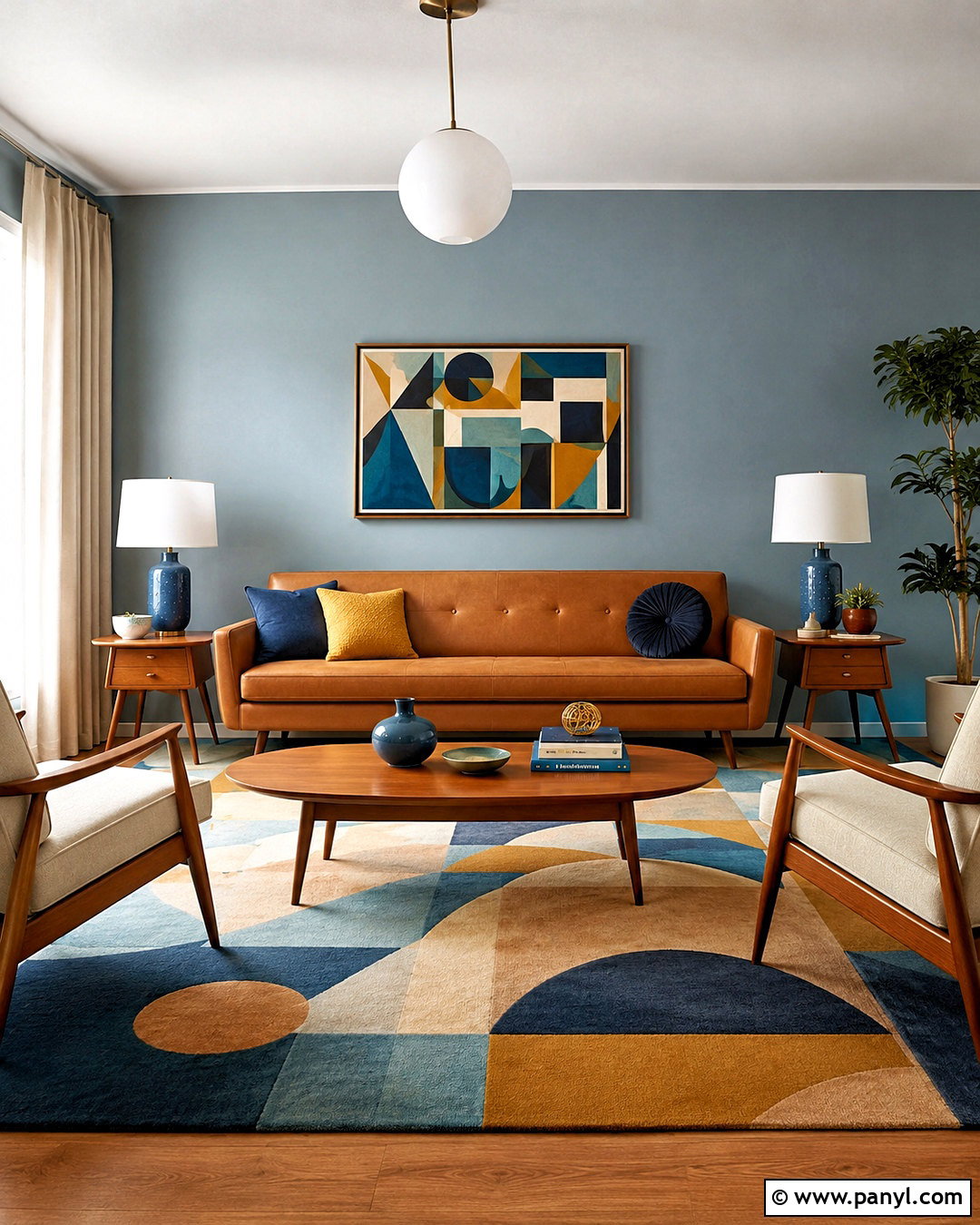 Midcentury Pale Blue Living Room - 20 pale blue living room ideas