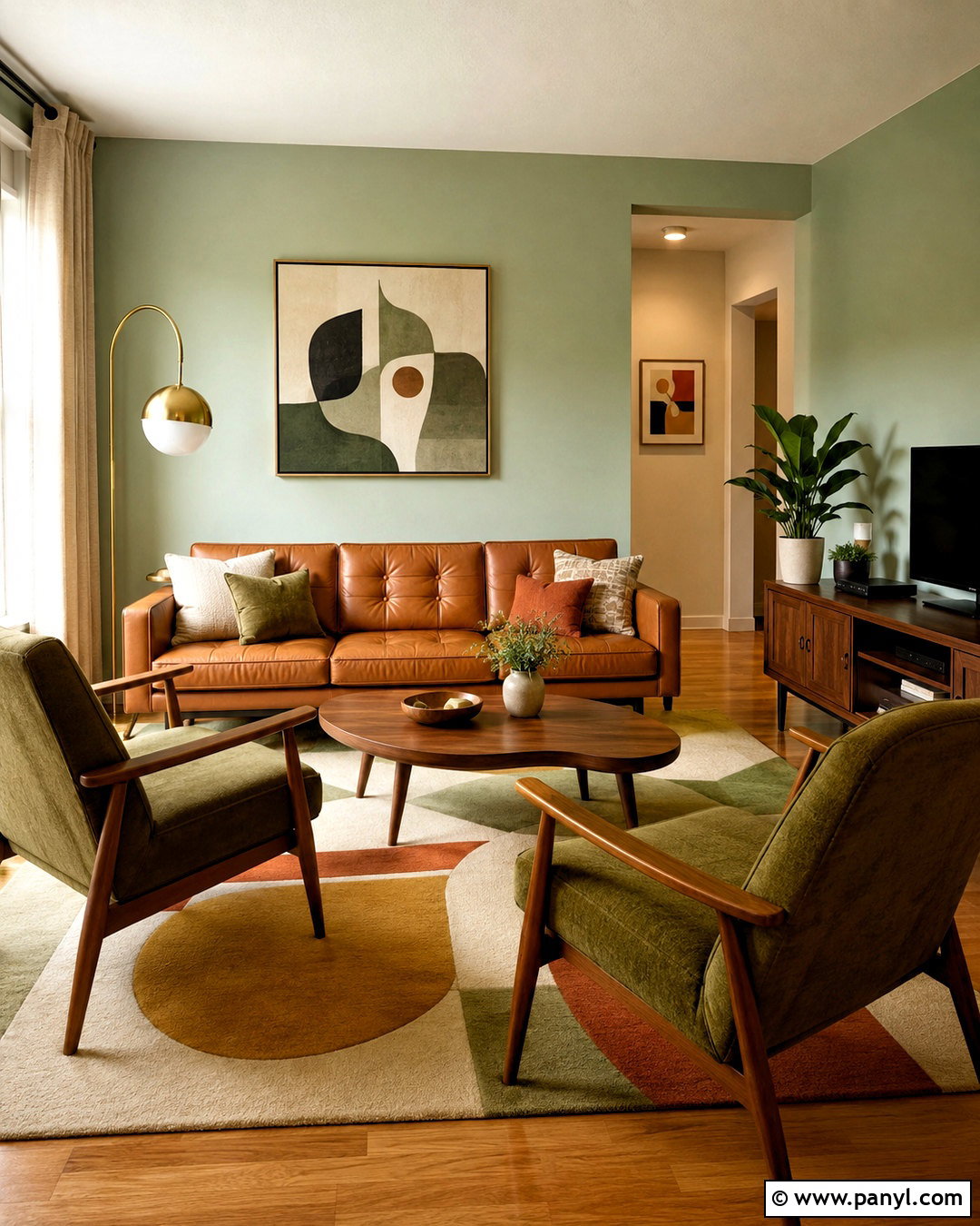 Midcentury Pale Green Living Room - 20 pale green living room ideas