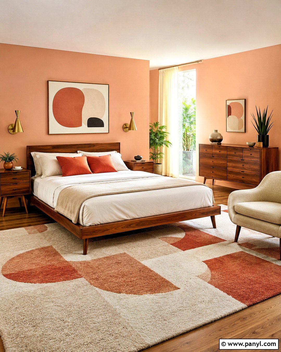 Midcentury Pastel Peach Bedroom - 20 modern pastel bedroom ideas
