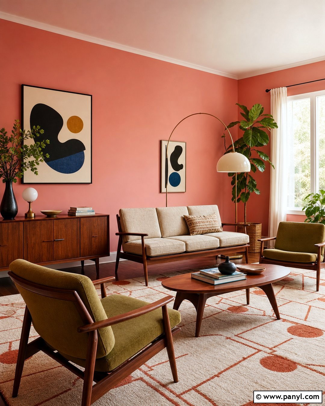 Midcentury Pink Living Room Walls - 35 Pink Painted Walls