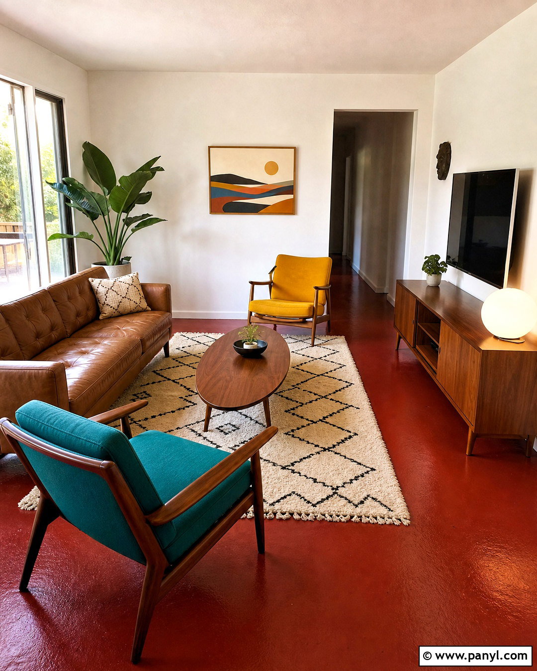 Midcentury Red Floor Living Room - 20 red floor living room ideas
