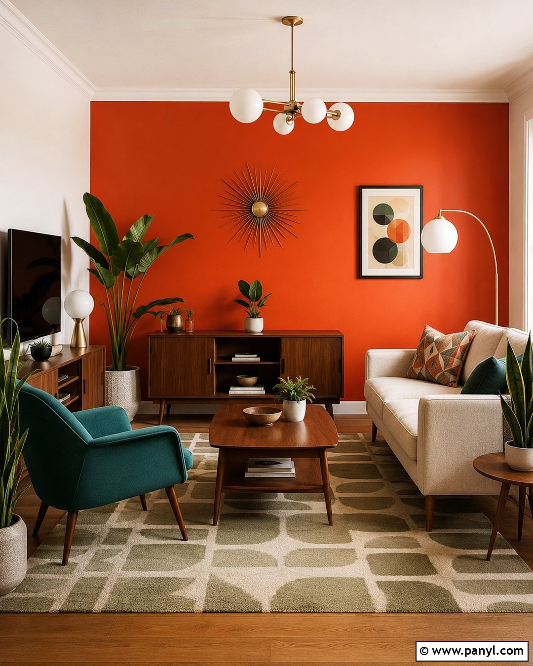Midcentury Red Orange Accent Wall - 20 Red Orange Accent Wall Ideas