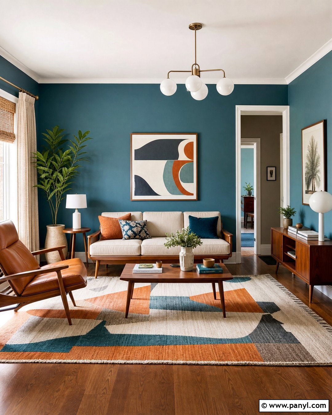 Midcentury Room With Blue Walls - 35 room with blue walls