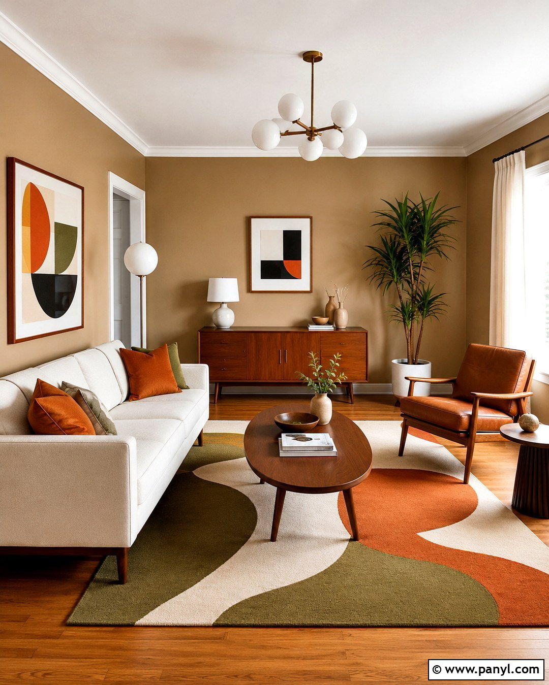 Midcentury Room With Light Brown Walls And White Trim - 20 Light Brown Walls With White Trim Ideas