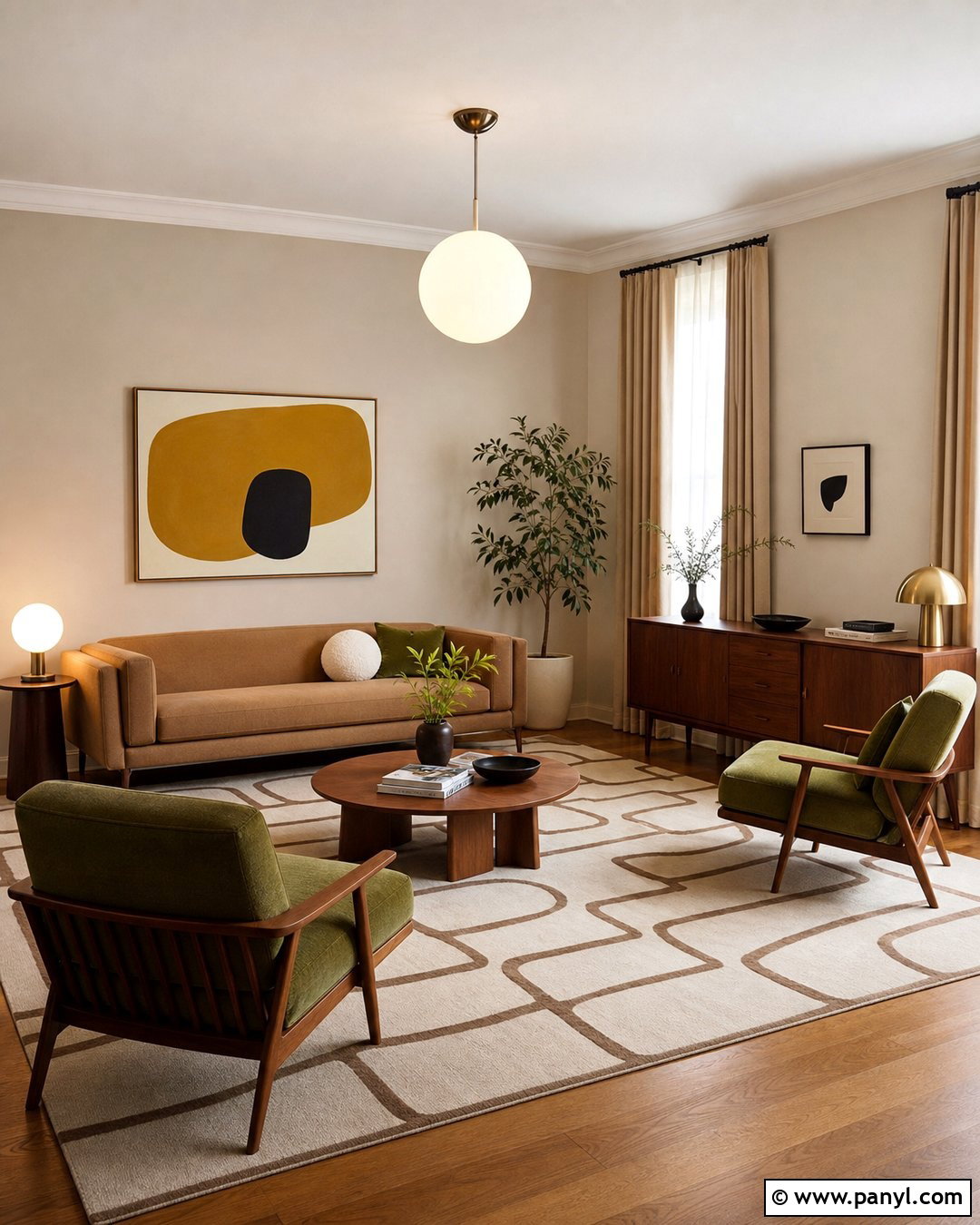 Midcentury Room With Vanilla Latte Walls - 50 Vanilla Latte Color Wall Ideas