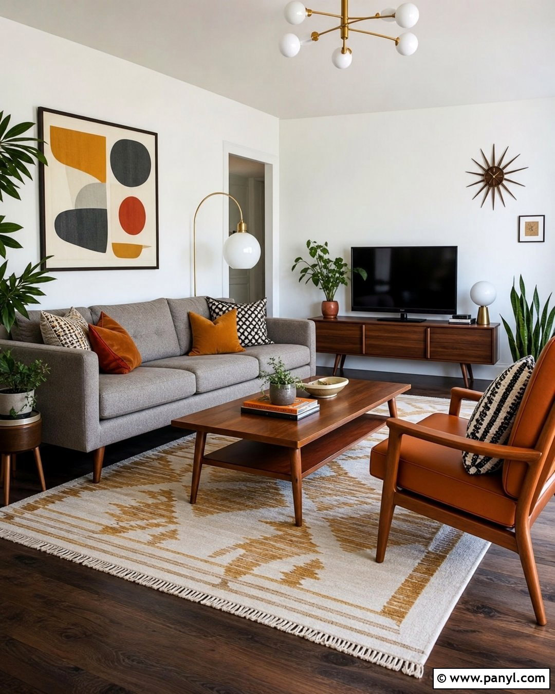 Midcentury Room With White Walls And Dark Wood Floors - 20 White Walls Dark Wood Floors