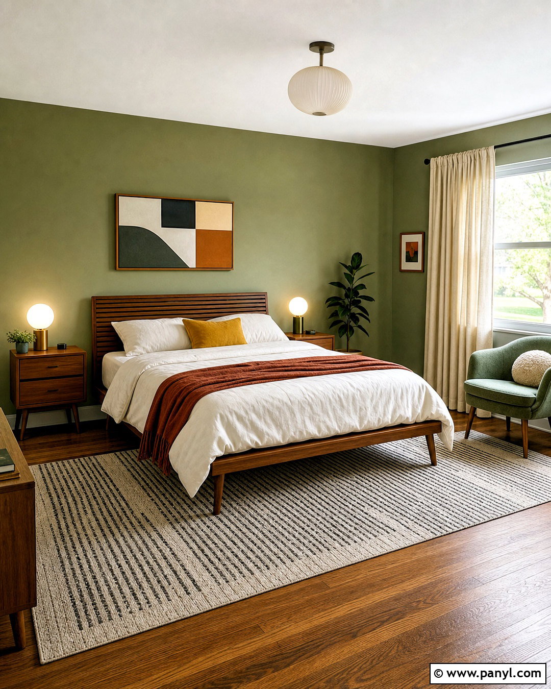 Midcentury Sage Green Accent Wall Bedroom - 20 sage green accent wall bedroom ideas