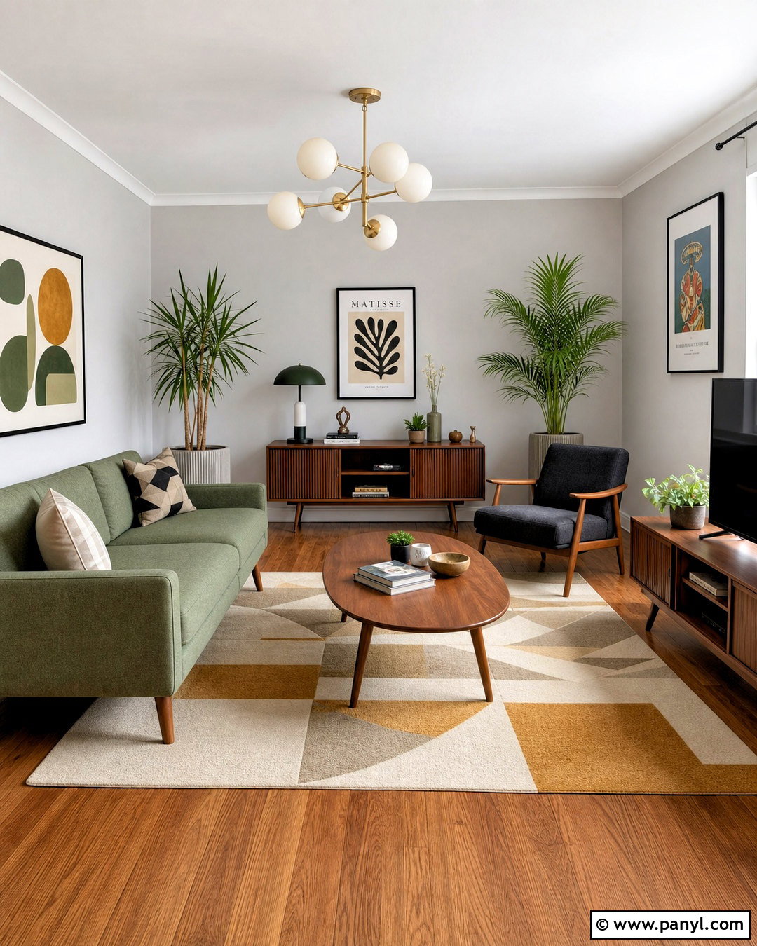 Midcentury Sage Green And Grey Living Room - 20 sage green and grey living room ideas