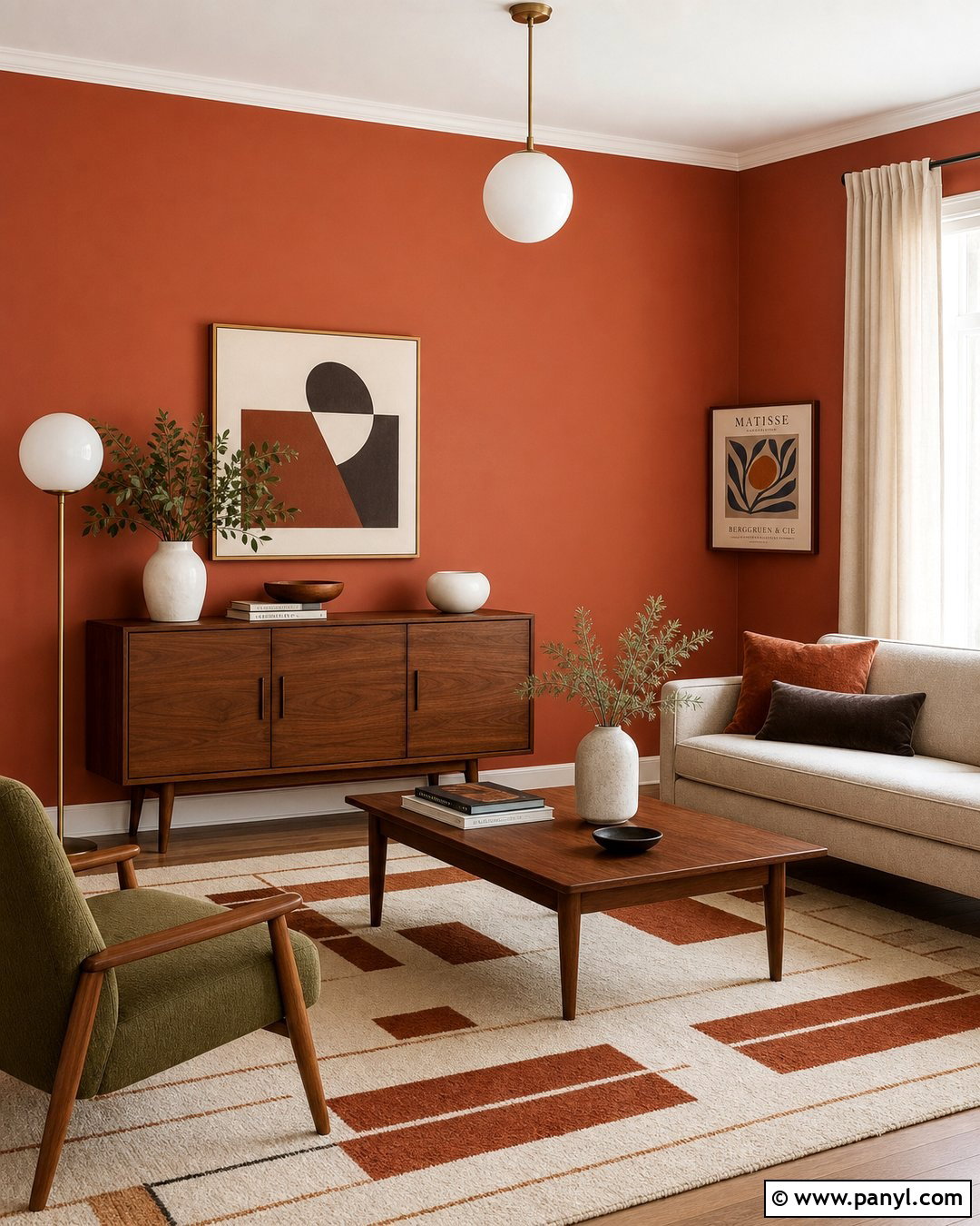 Midcentury Terracotta Living Room Walls - 40 Terracotta Wall Color Ideas