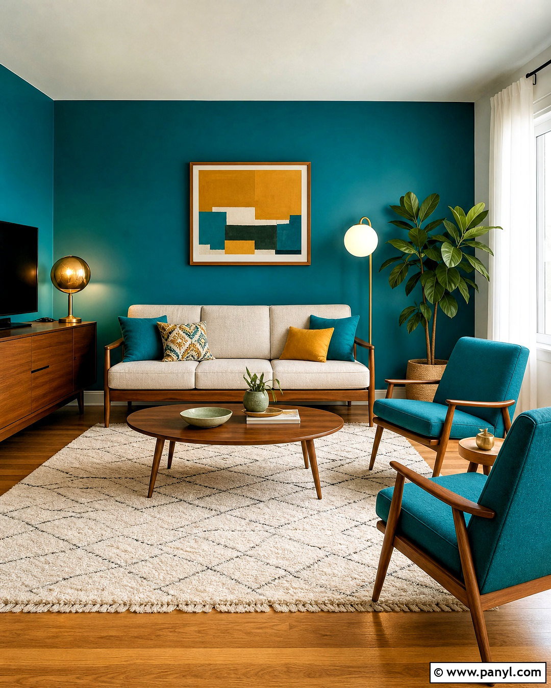 Midcentury Turquoise Living Room - 20 turquoise living room ideas