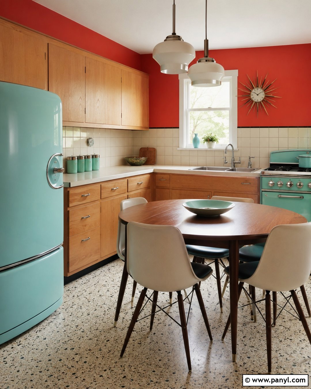 Midcentury Vintage Kitchen With Tomato Red Walls - 20 Vintage Kitchen With Red Walls